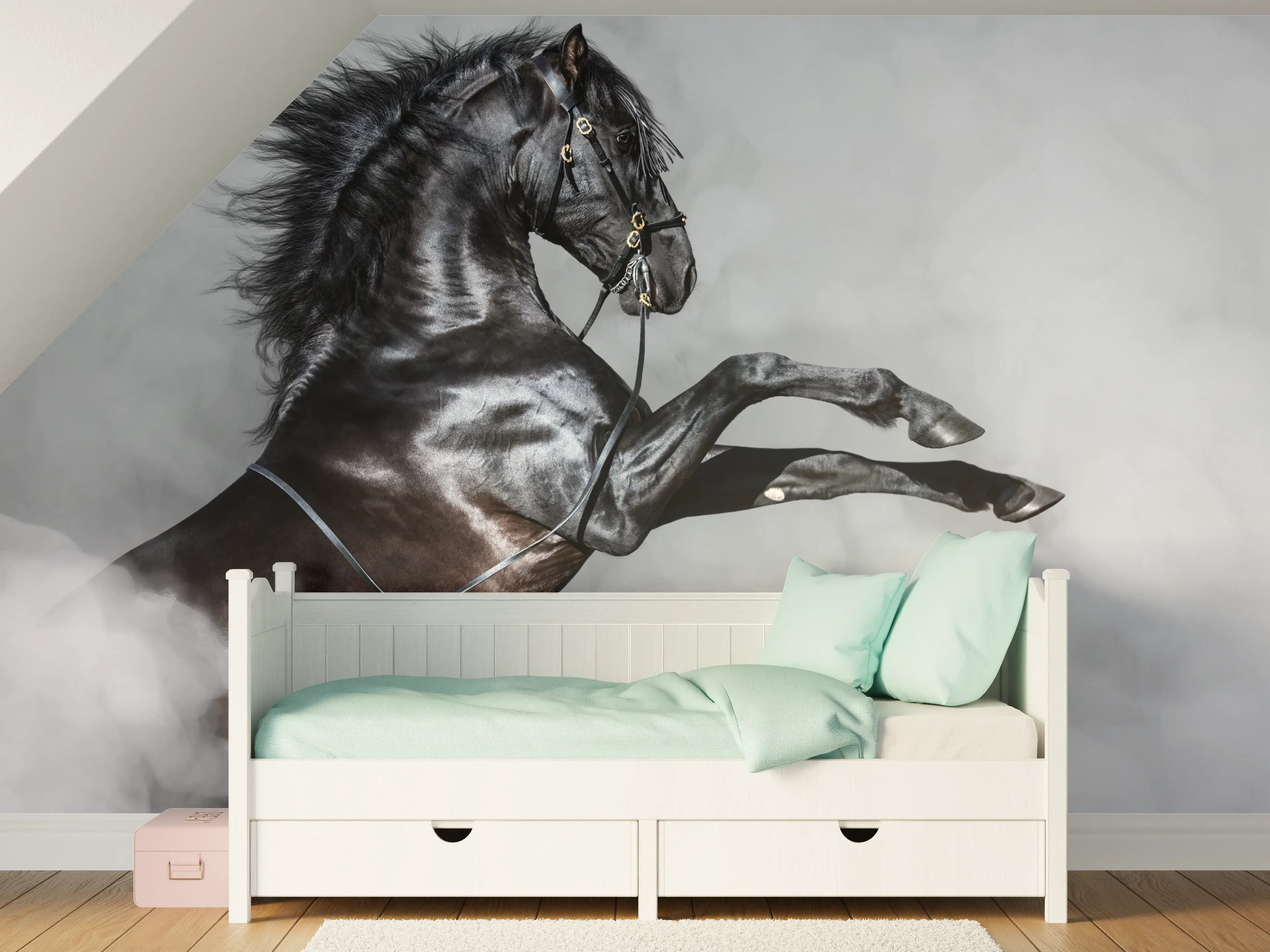 Kinderzimmer Wandgestaltung - Majestätisches Schwarzes Pferd
