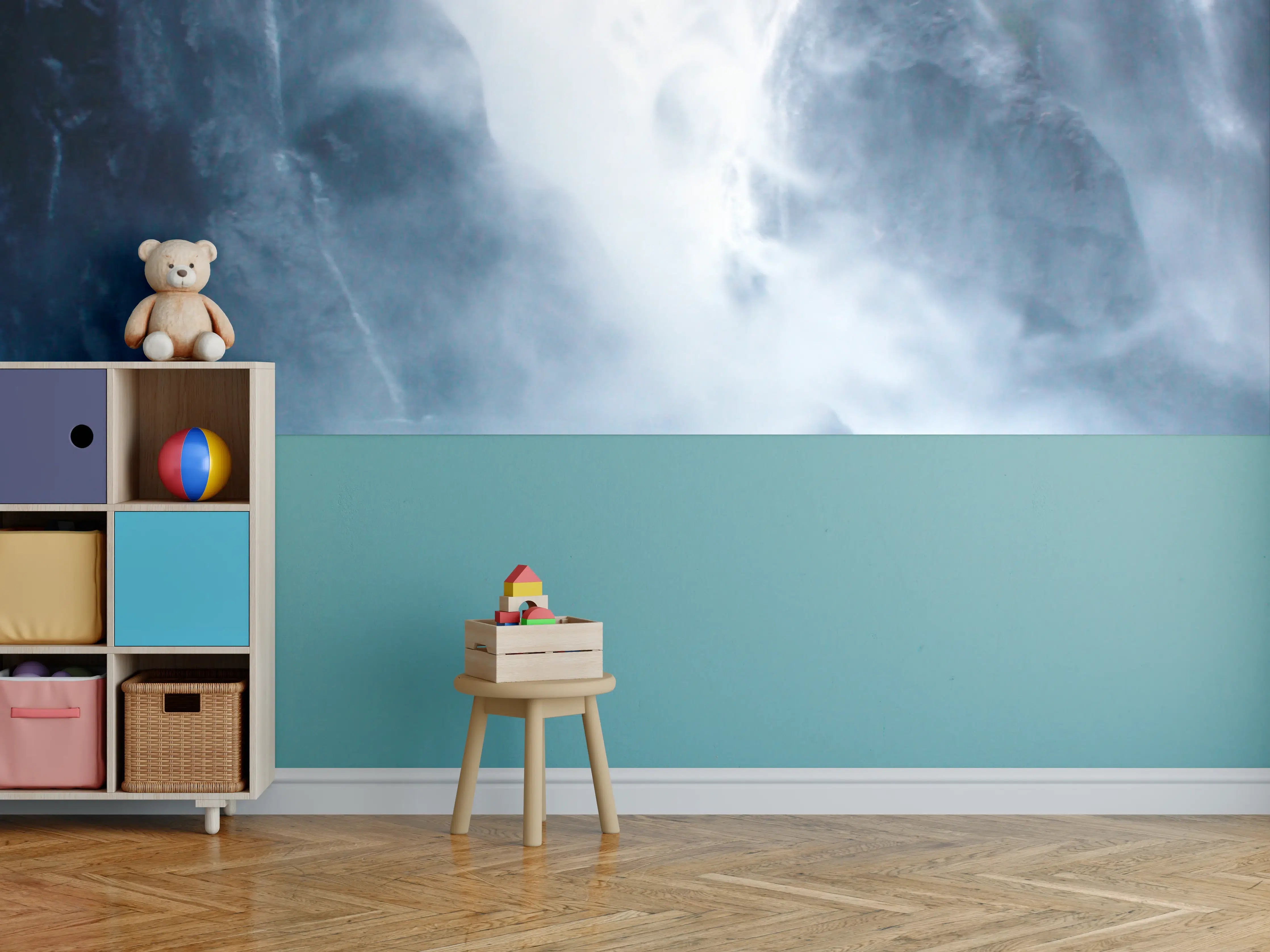 Kinderzimmer Wandgestaltung - Majestatischer Wasserfall mit Türkisfarbenem Wasser