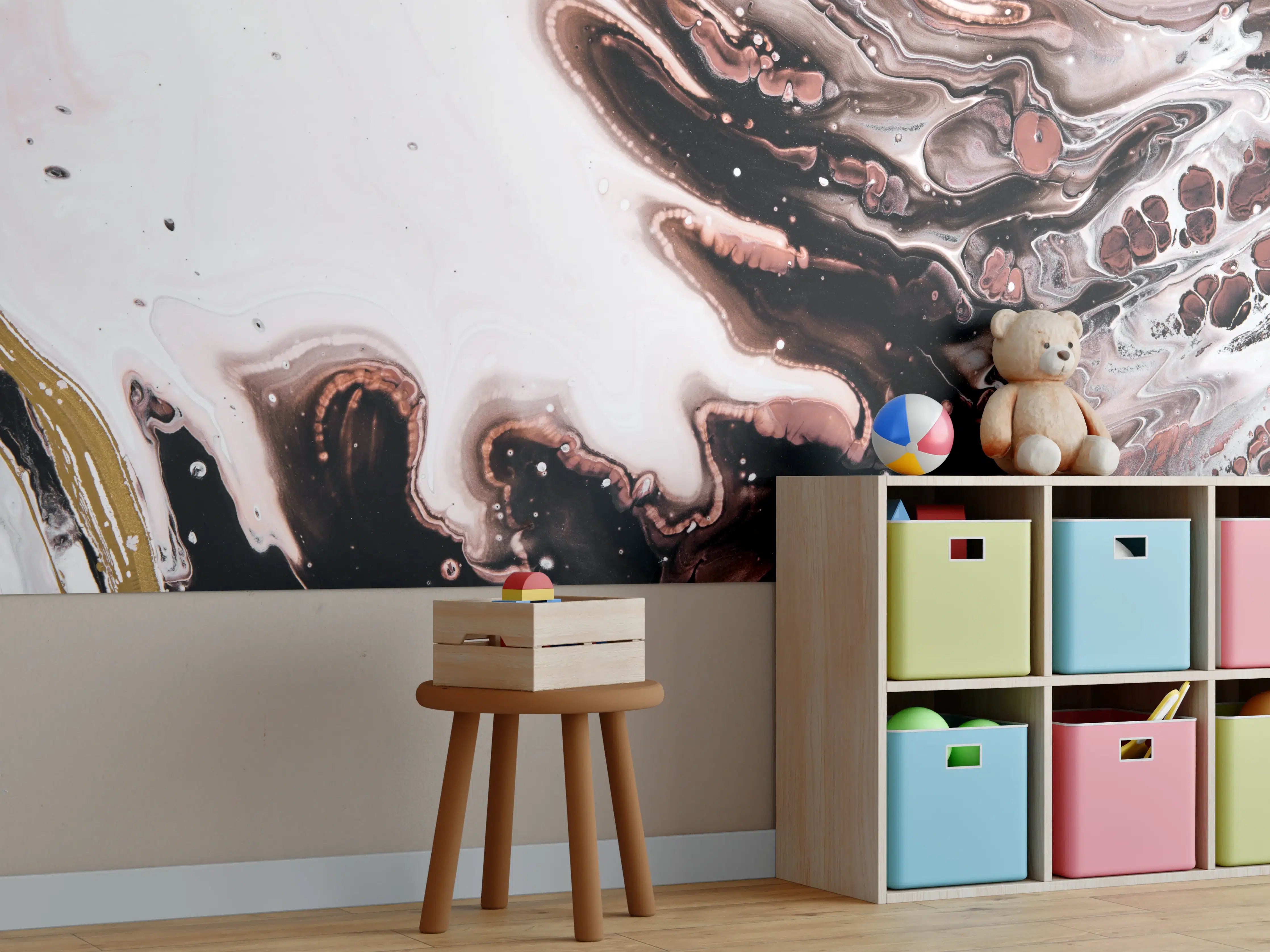 Kinderzimmer Wandgestaltung - Marble Abstract with Pink, Black, and Gray Tones