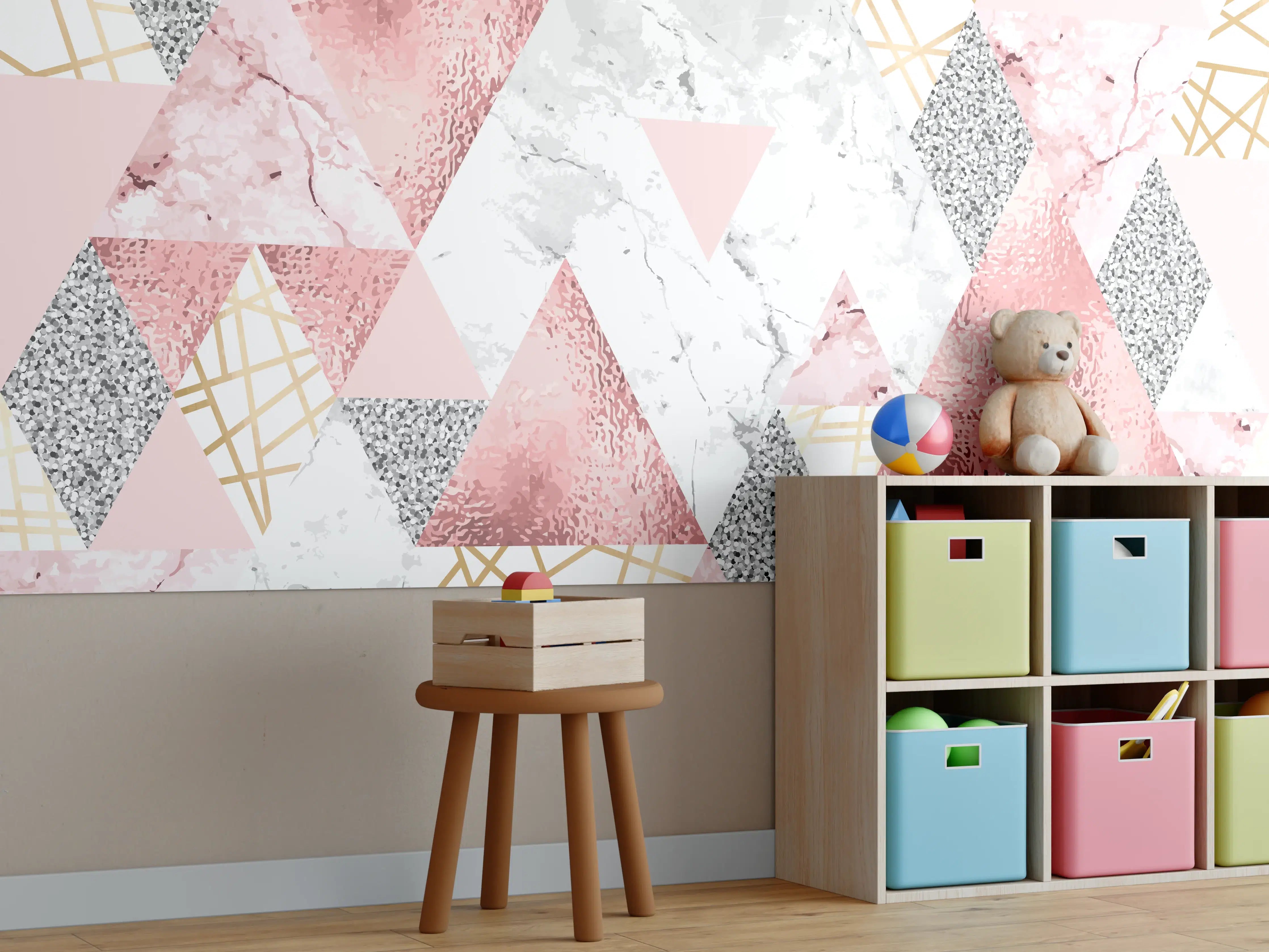 Kinderzimmer Wandgestaltung - Marble Pattern Rosa Gold Dekor
