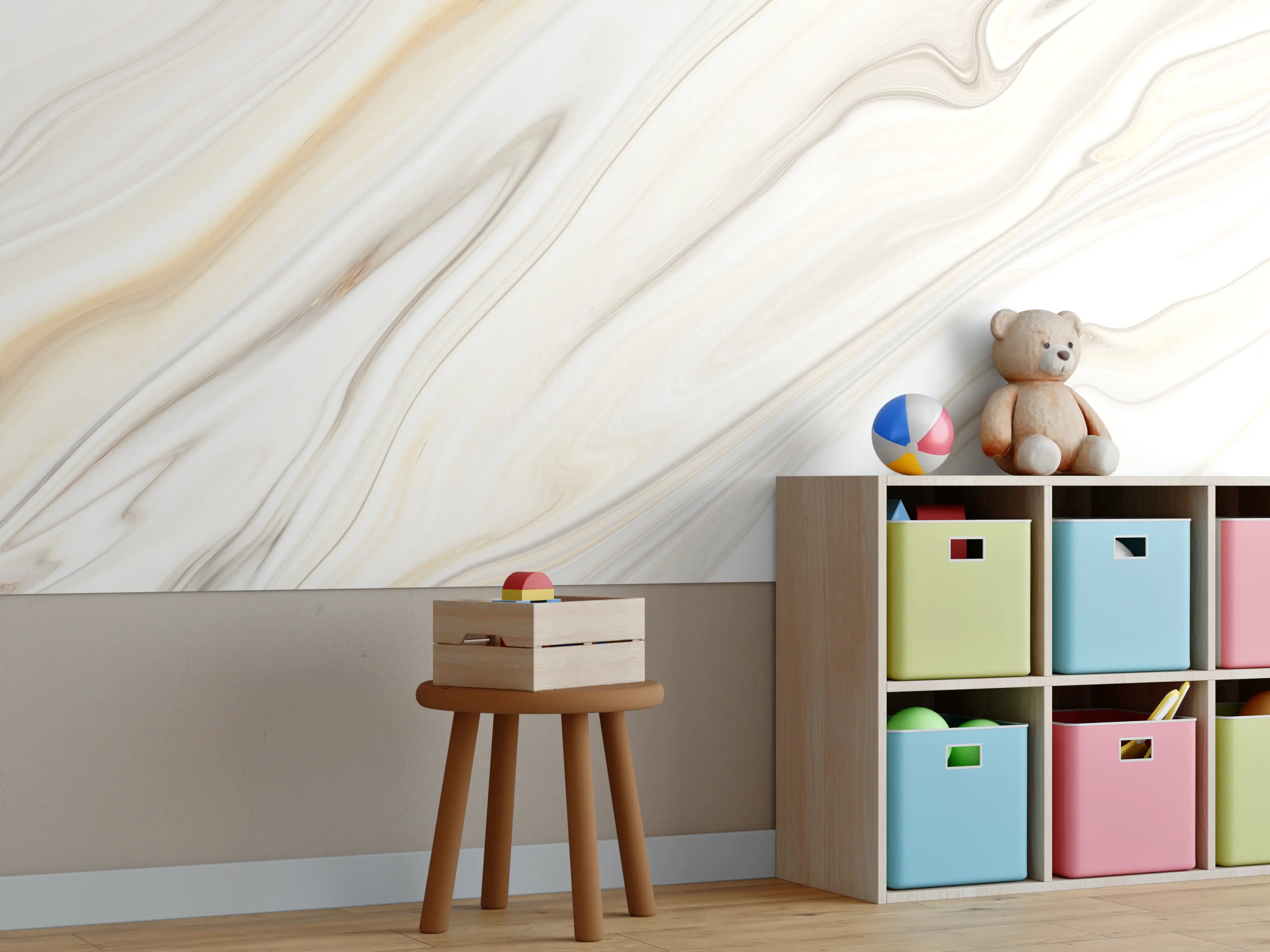 Kinderzimmer Wandgestaltung - Marmor - weiß bräunliches Muster