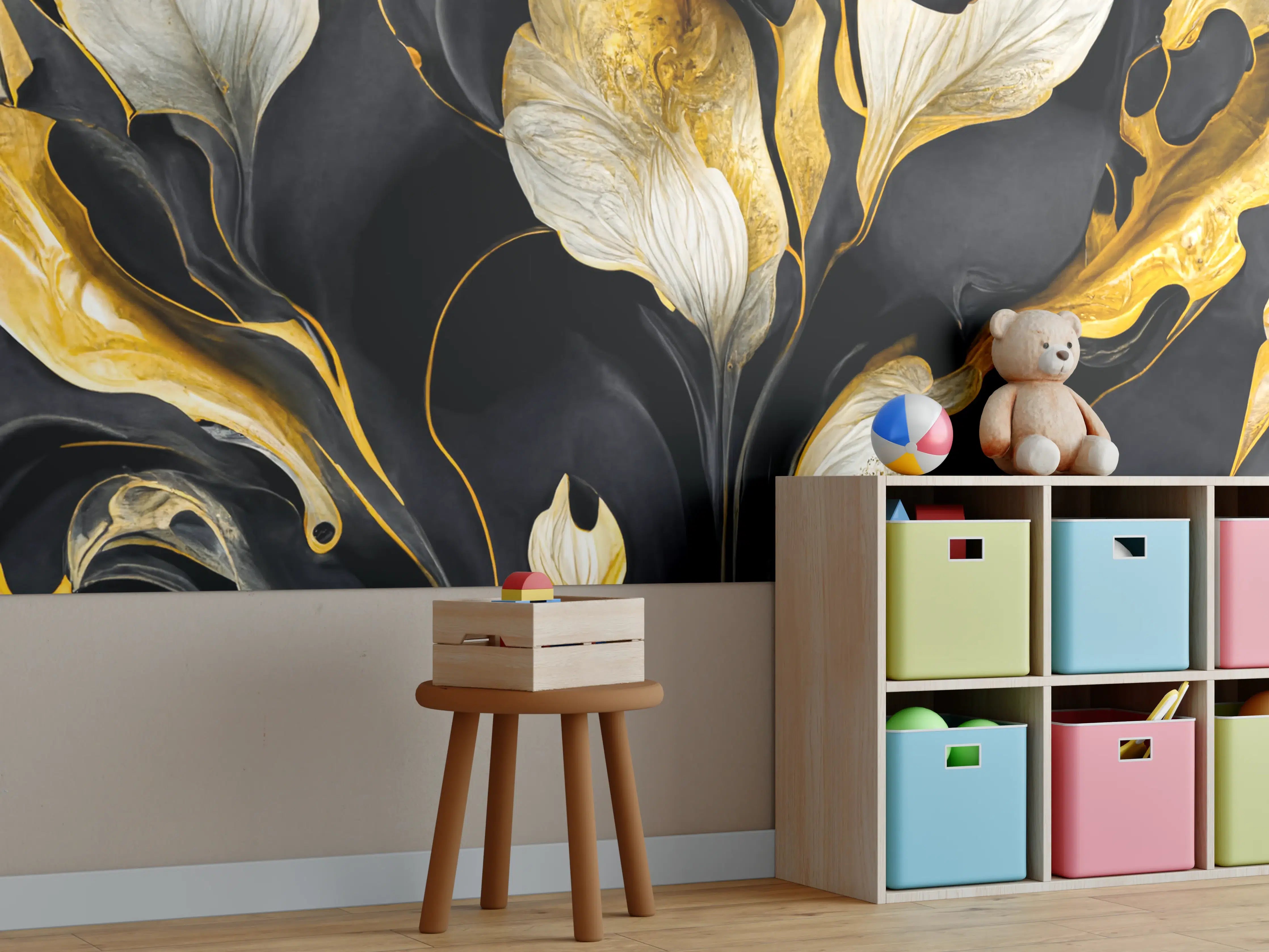 Kinderzimmer Wandgestaltung - Marmor Blumenmuster