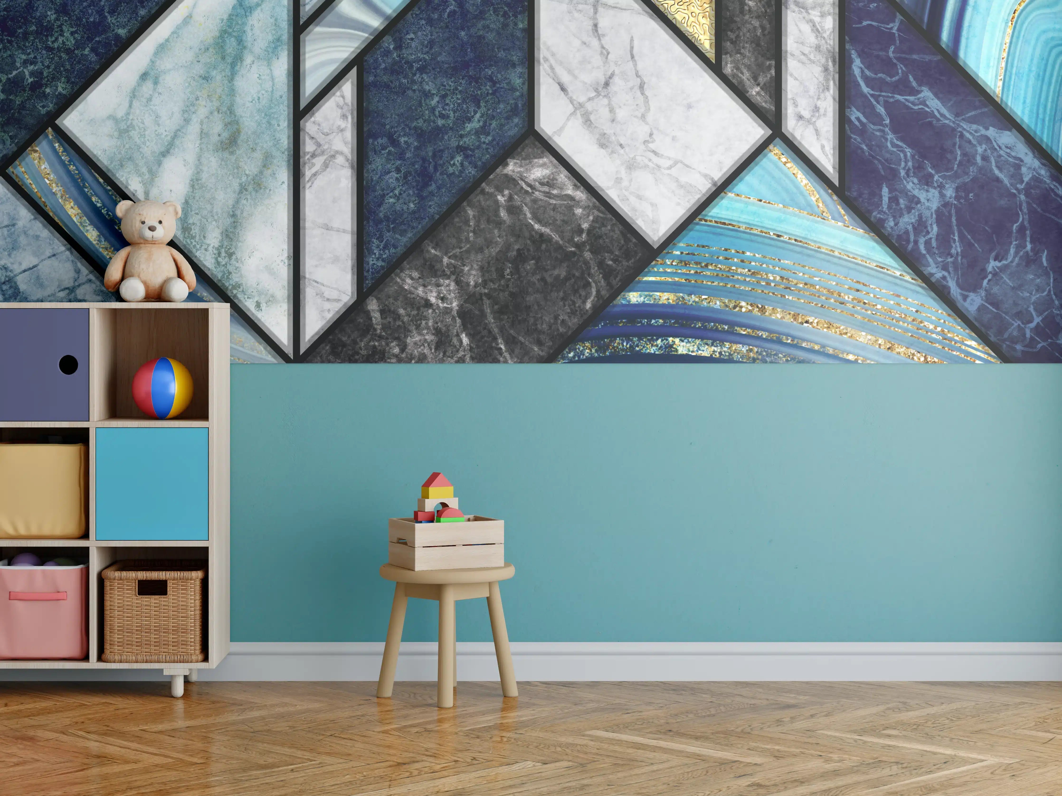 Kinderzimmer Wandgestaltung - Marmor Granit Gold Inlay