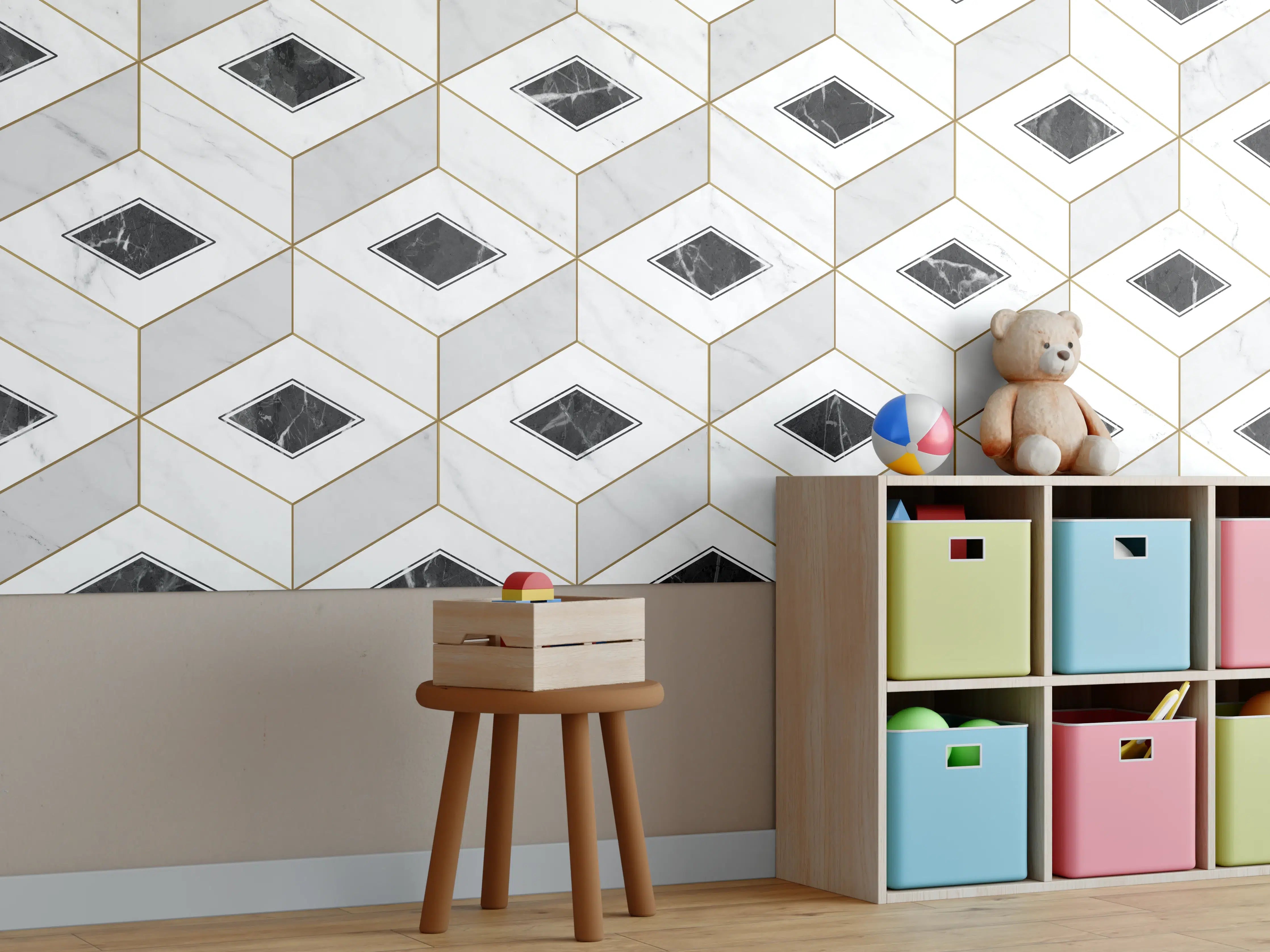 Kinderzimmer Wandgestaltung - Marmor Textur - 3D Design