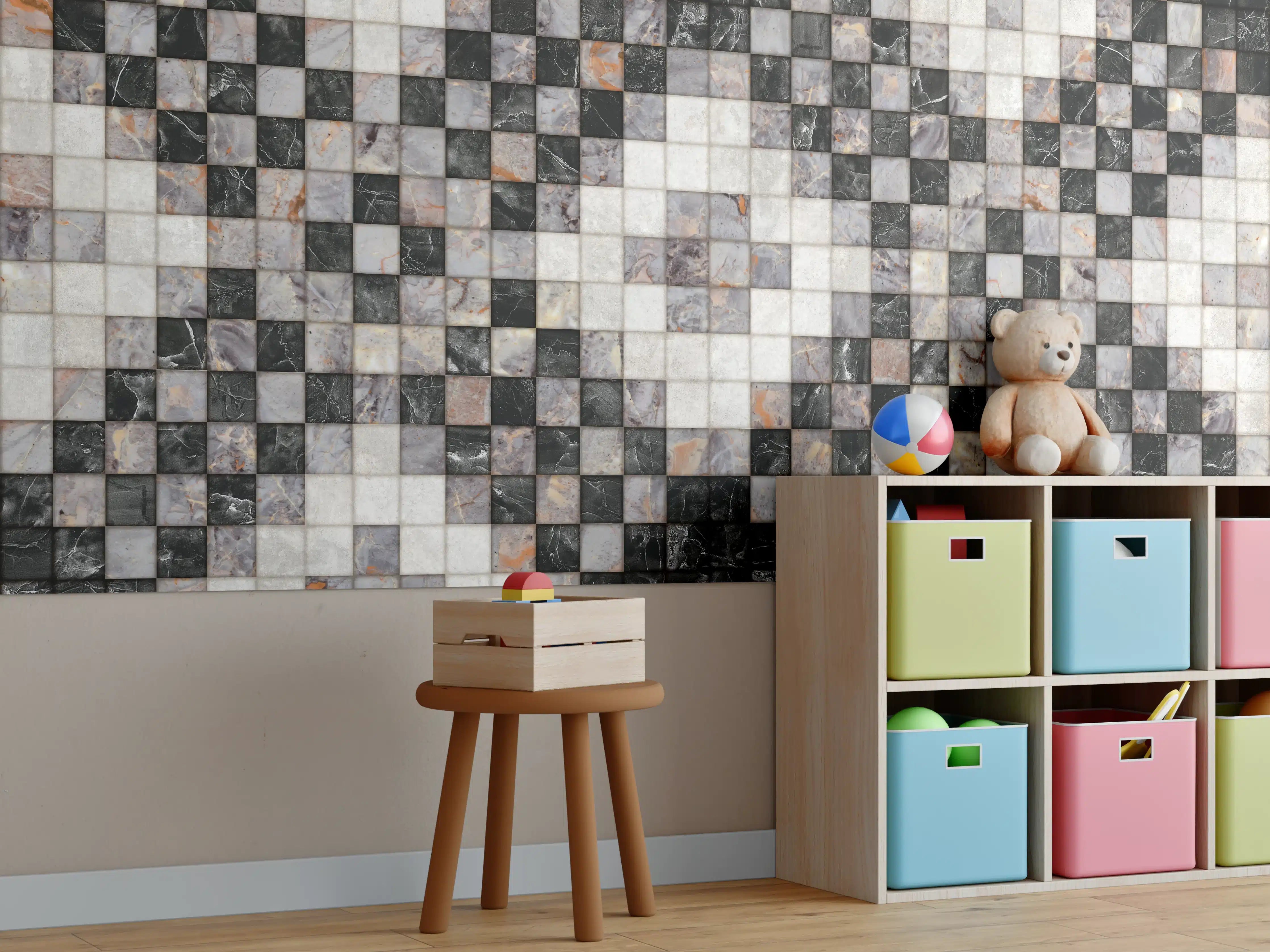 Kinderzimmer Wandgestaltung - Marmor Textur - Retro-Muster