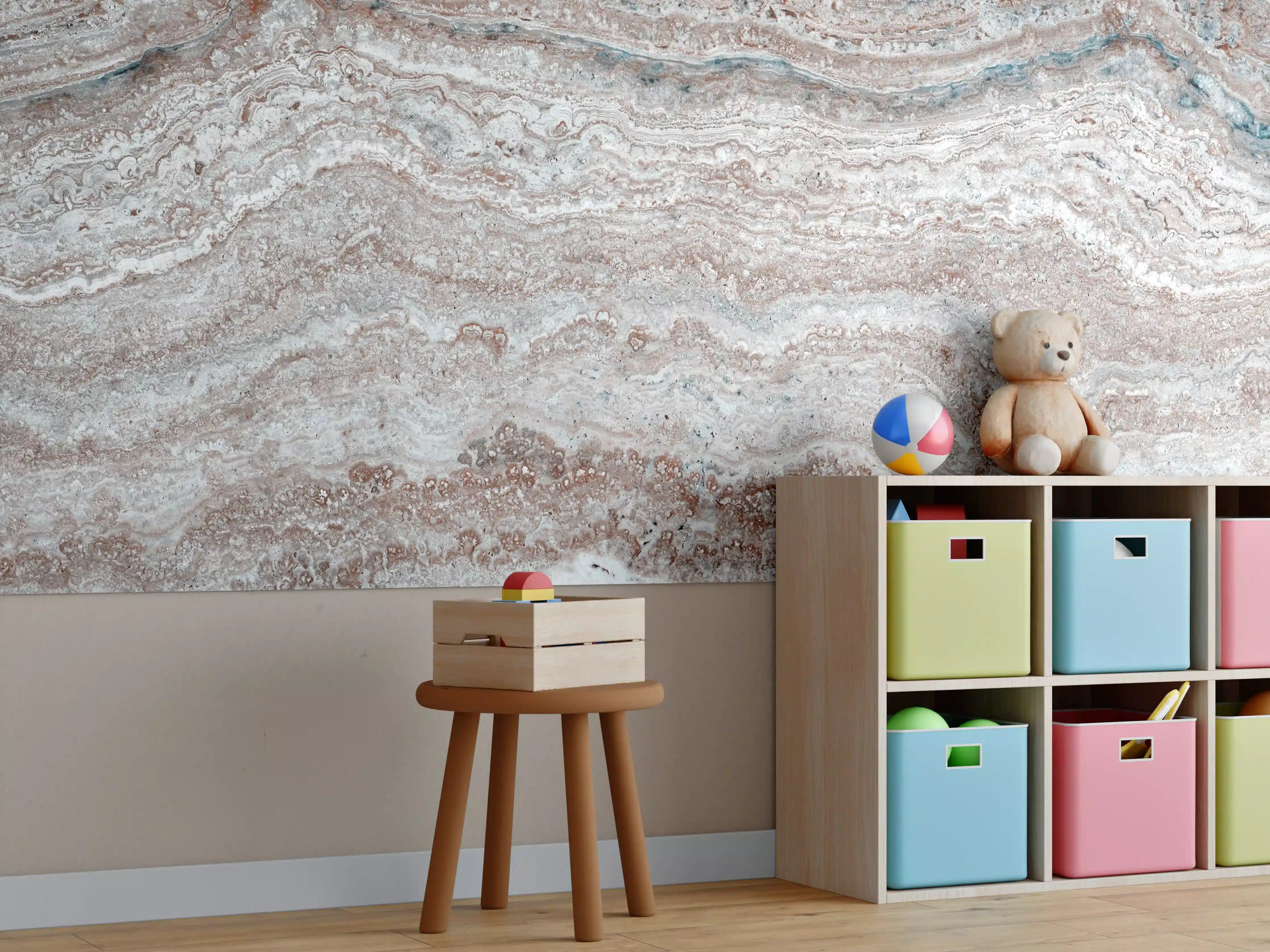 Kinderzimmer Wandgestaltung - Marmorierte Steinstruktur