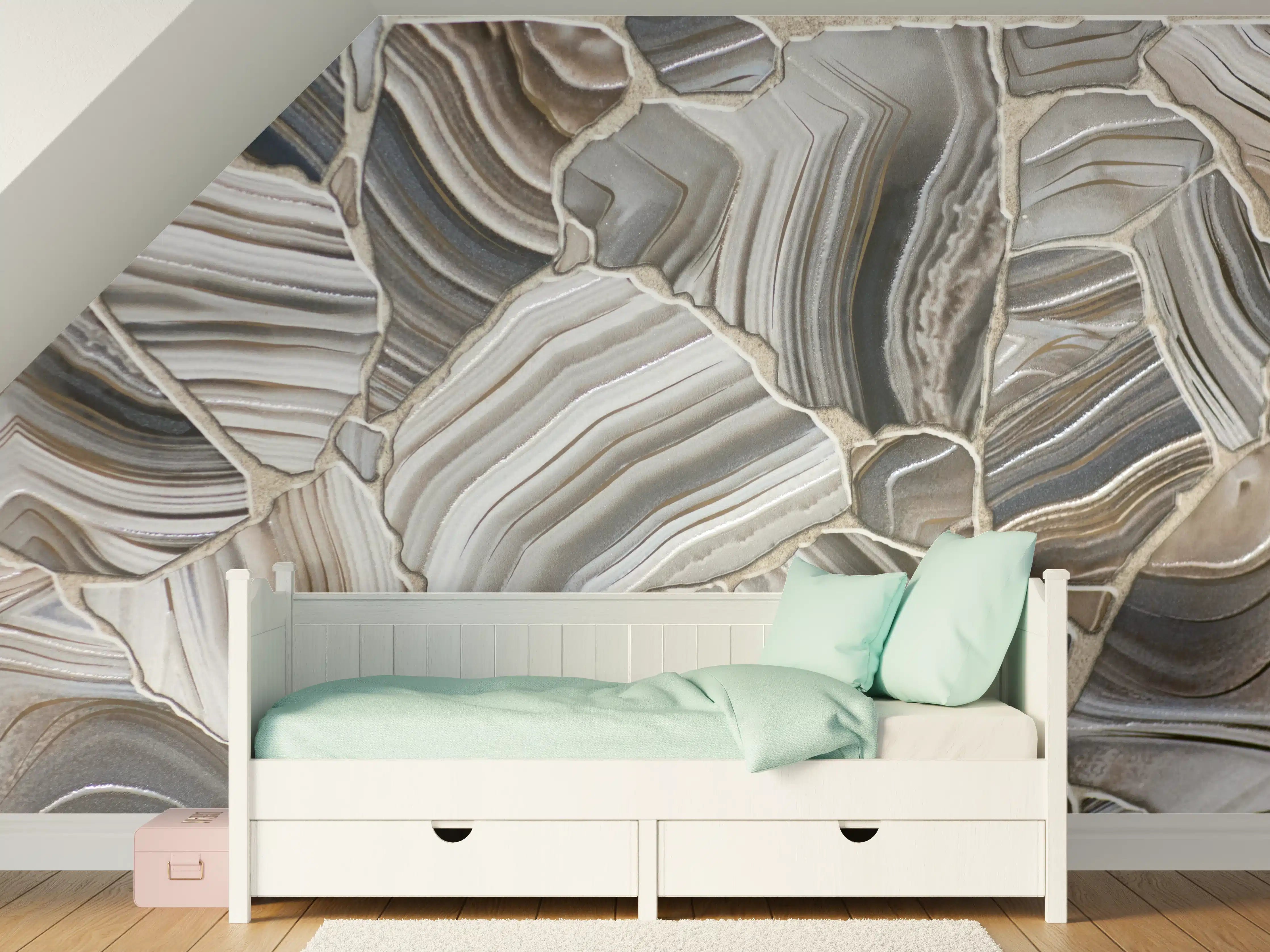 Kinderzimmer Wandgestaltung - Marmorstruktur in natürlichen Beige- und Grautönen
