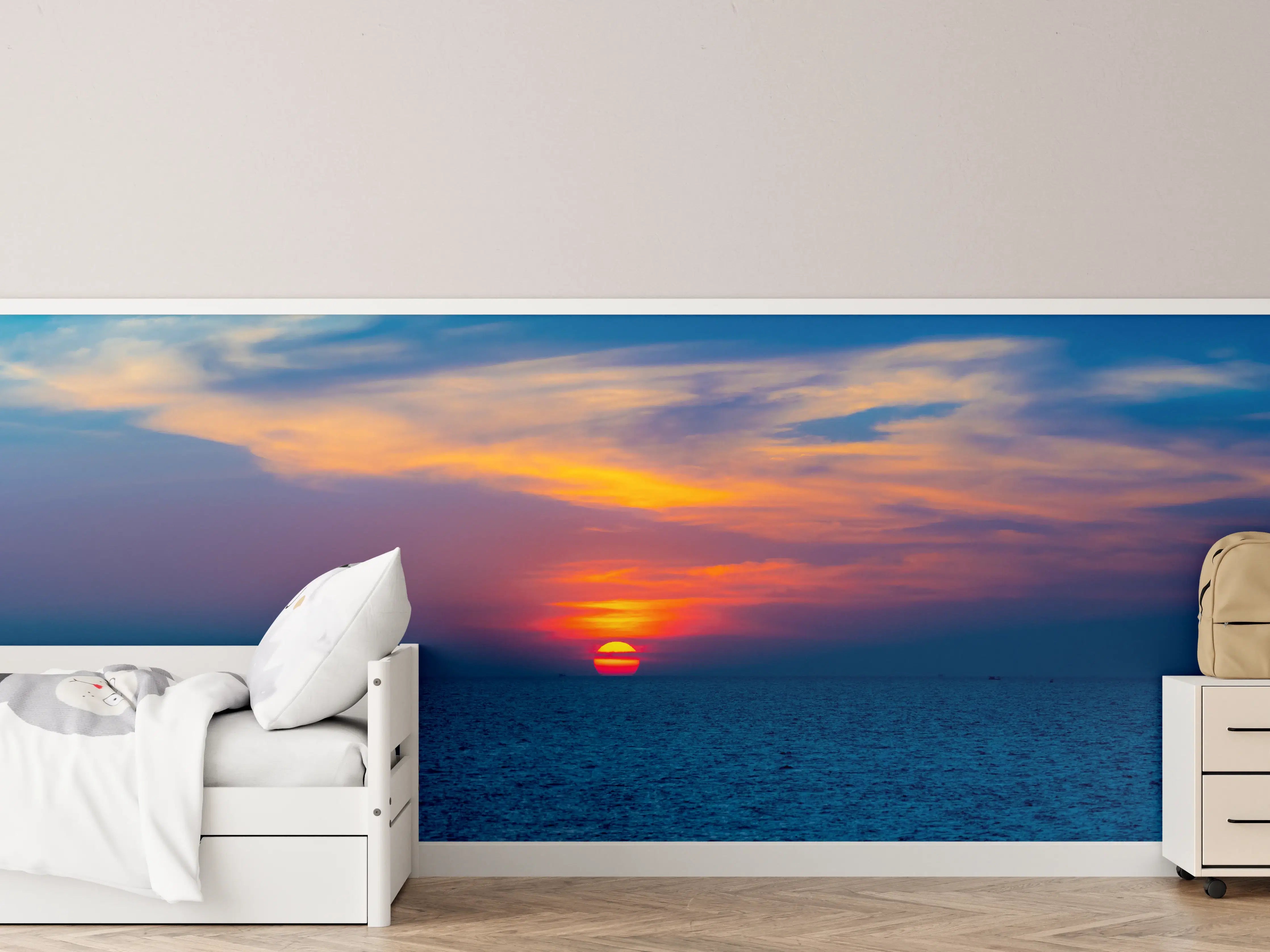Kinderzimmer Wandgestaltung - Meer-Sonnenuntergang Blau-Orange