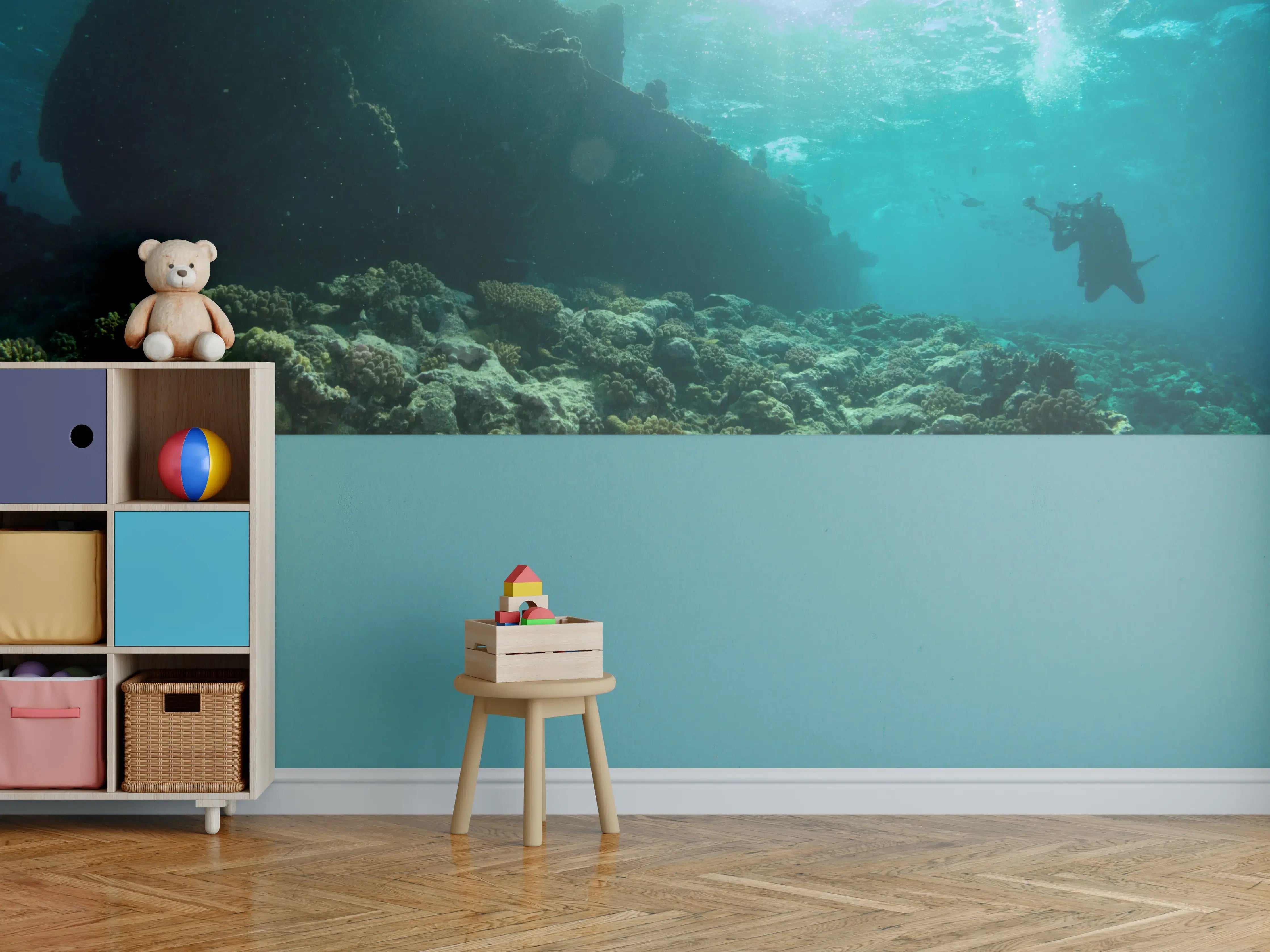 Kinderzimmer Wandgestaltung - Meeresboden mit Unterwasserleben