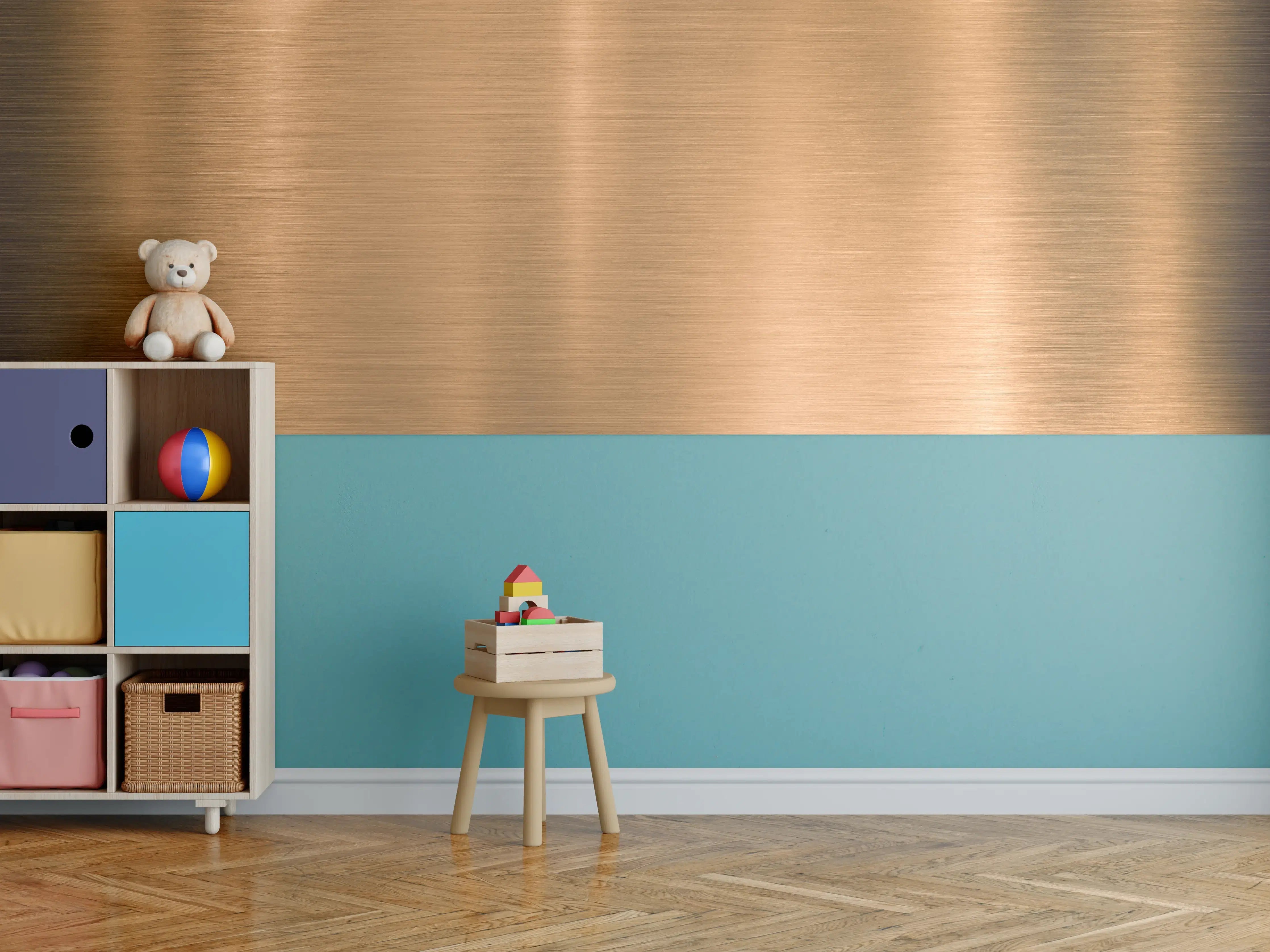 Kinderzimmer Wandgestaltung - Metallische Kupferplatte