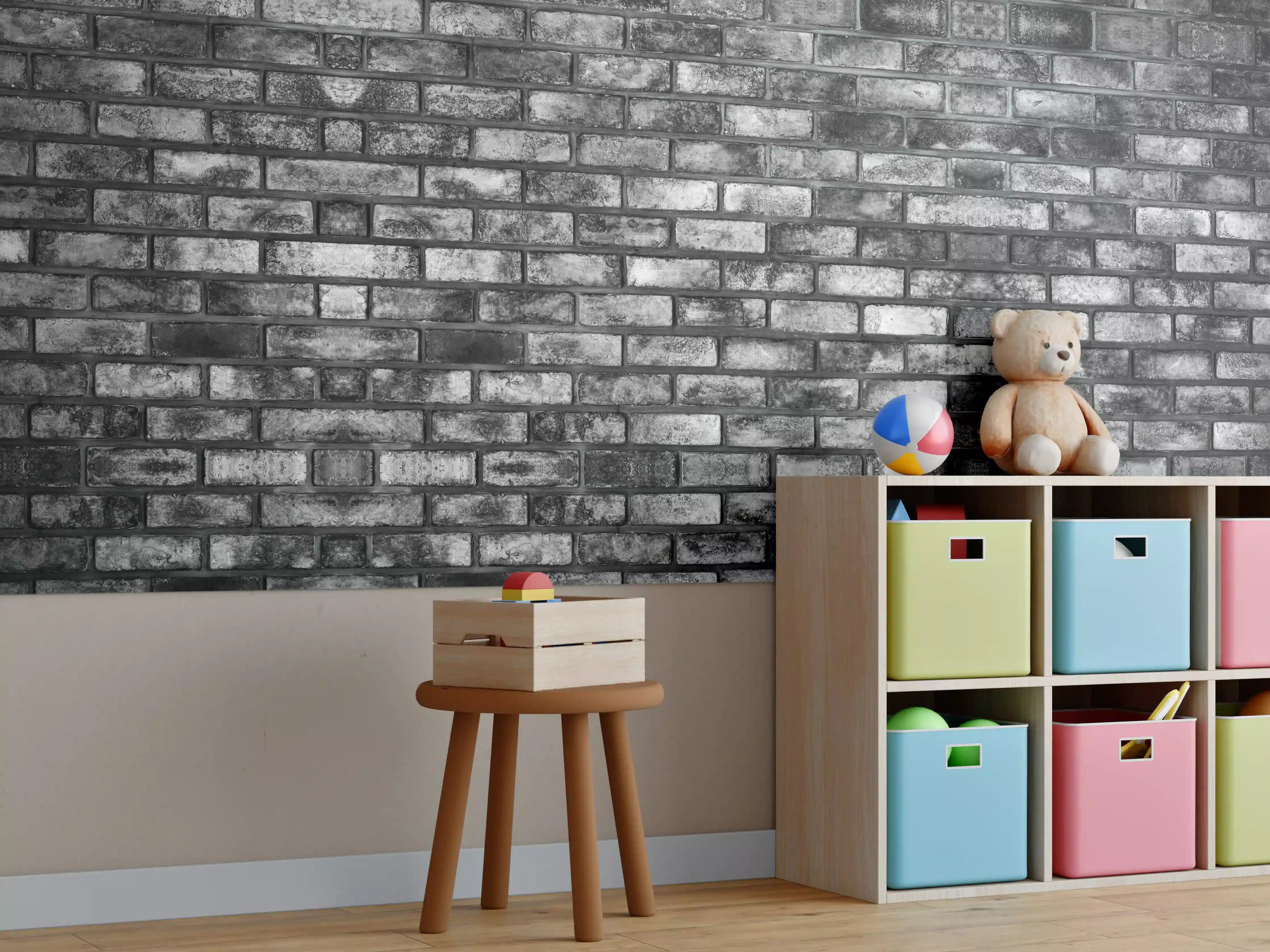 Kinderzimmer Wandgestaltung - Metallische Steinstruktur