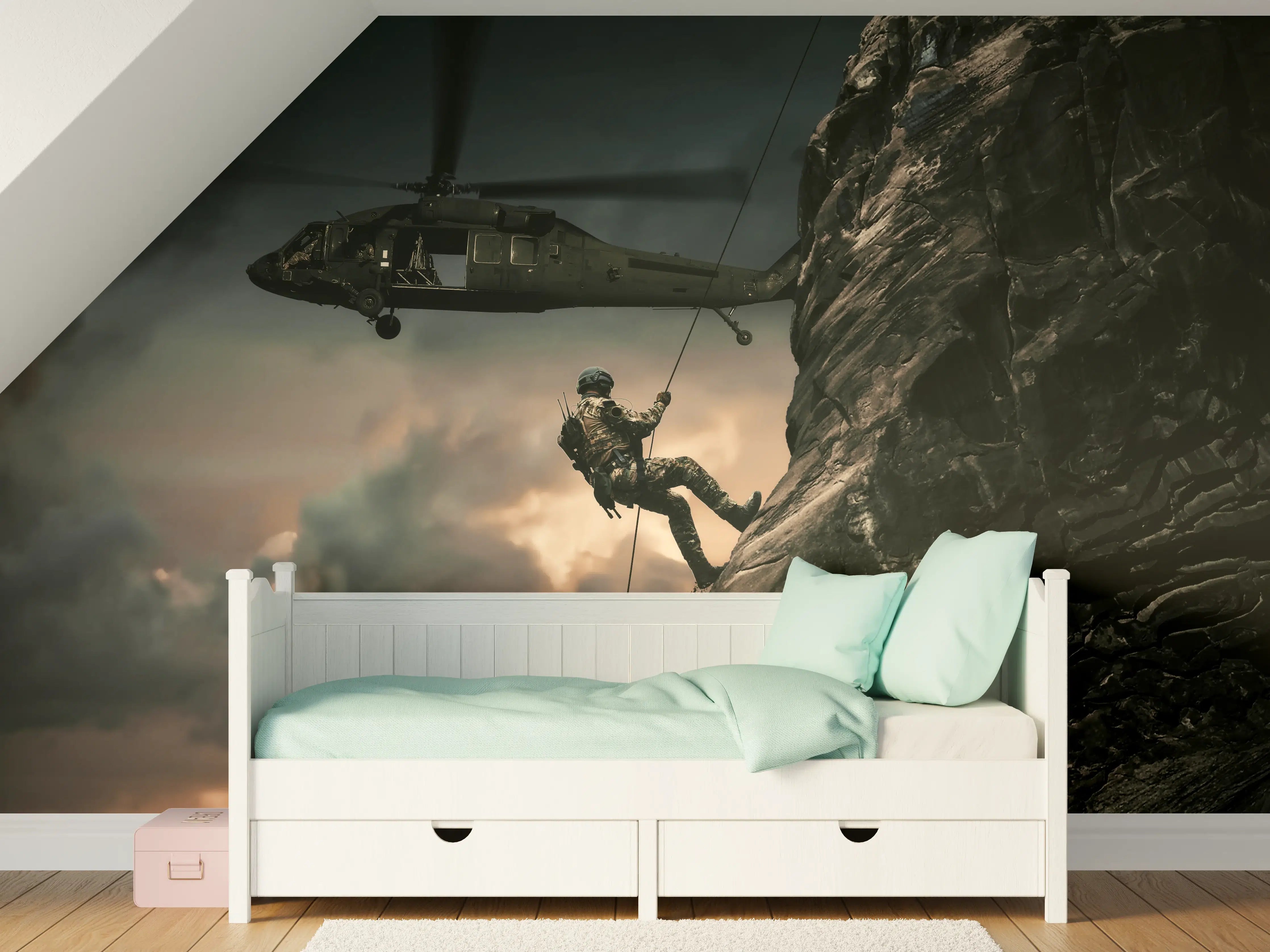 Kinderzimmer Wandgestaltung - Militärhubschrauber und Truppen