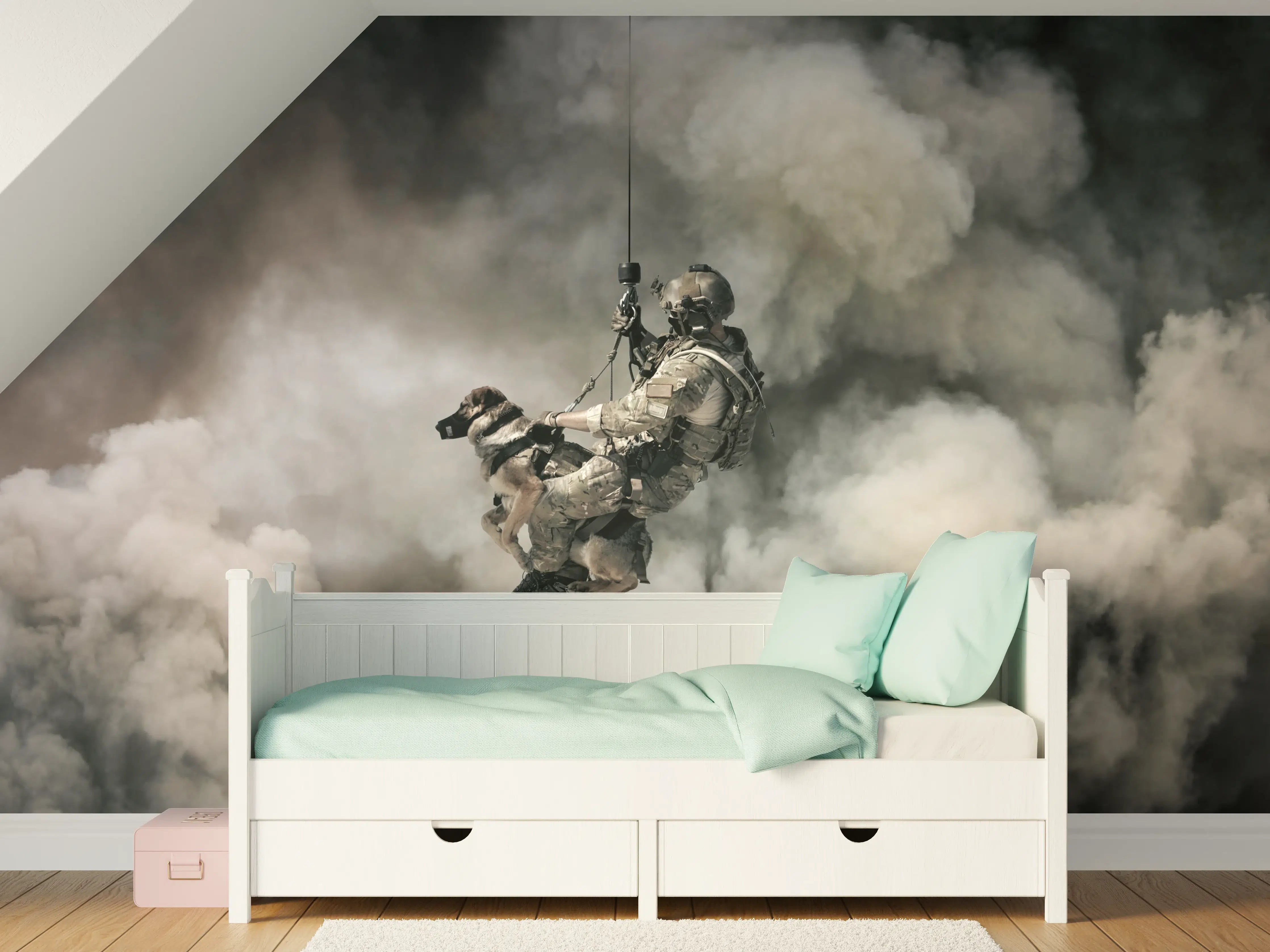 Kinderzimmer Wandgestaltung - Militärsoldat mit Hund