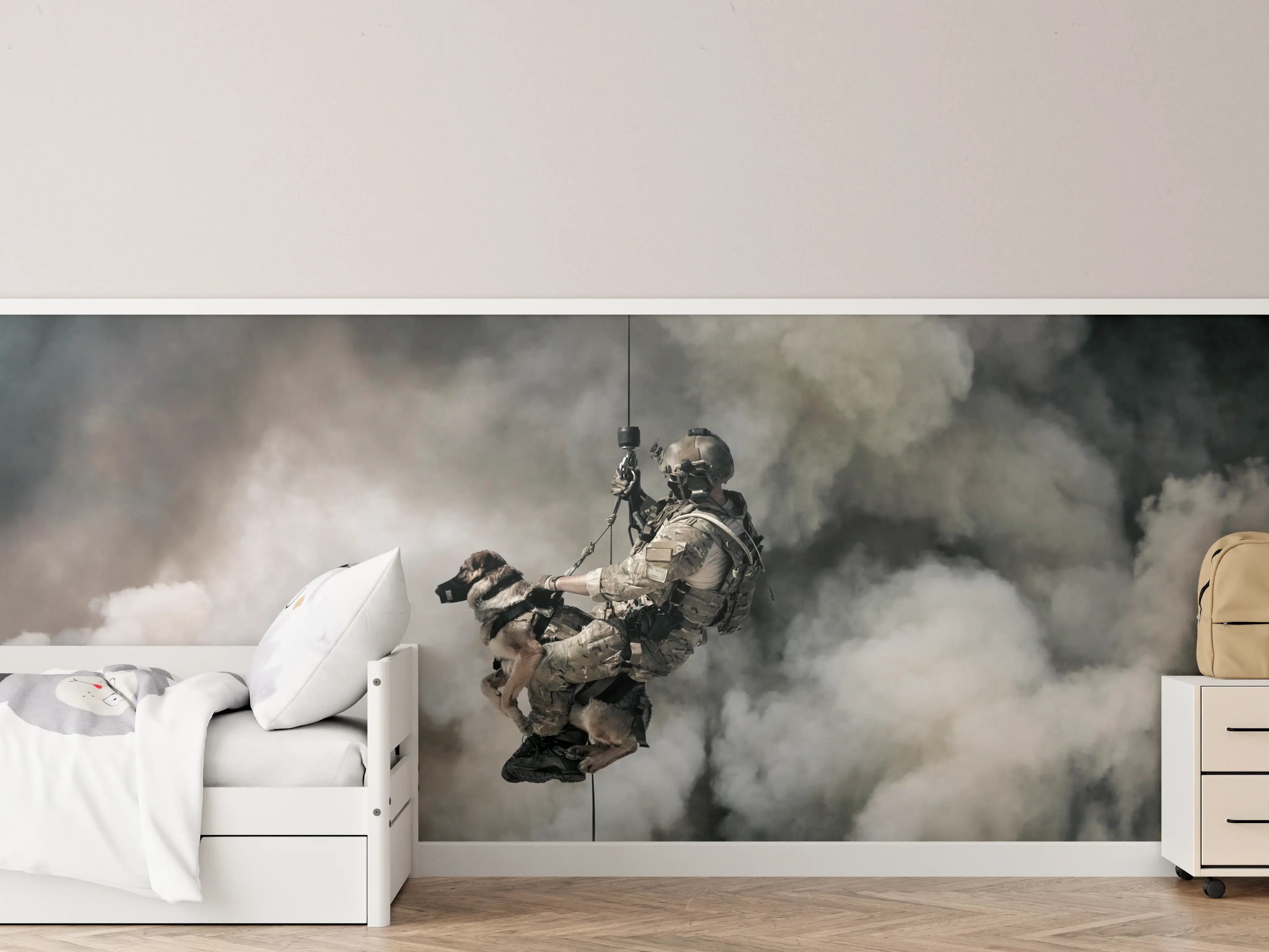 Kinderzimmer Wandgestaltung - Militärsoldat mit Hund