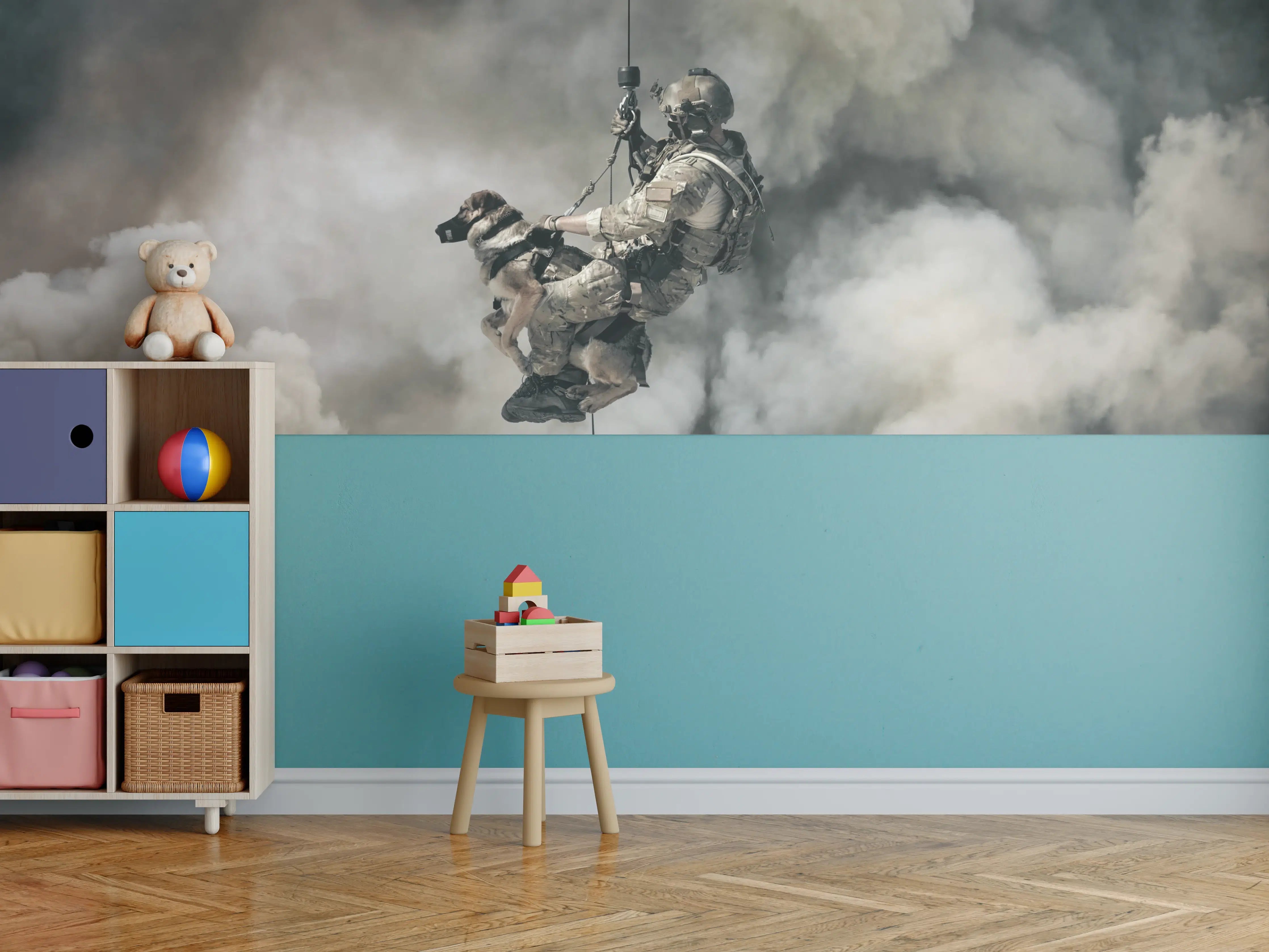 Kinderzimmer Wandgestaltung - Militärsoldat mit Hund