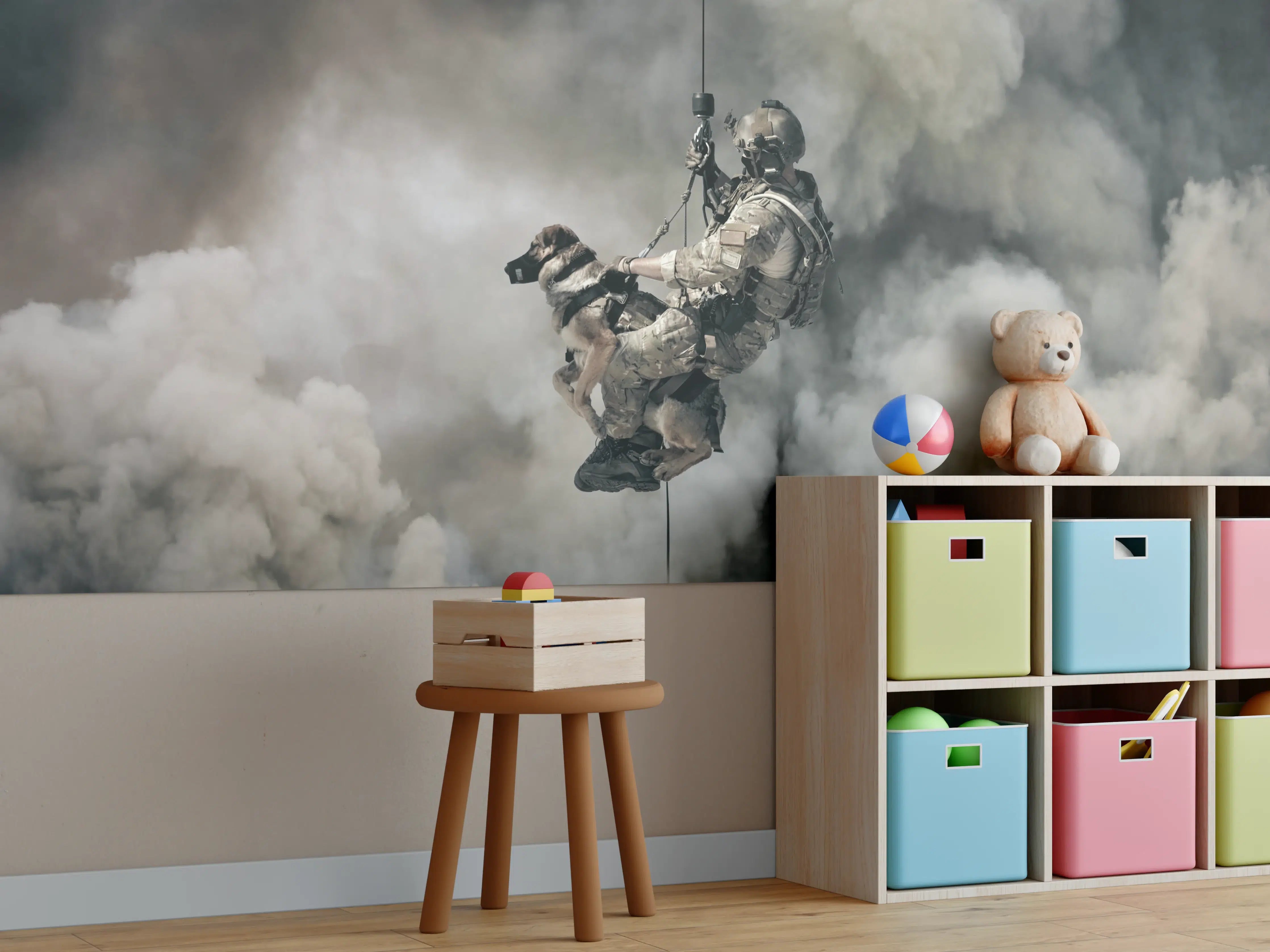 Kinderzimmer Wandgestaltung - Militärsoldat mit Hund