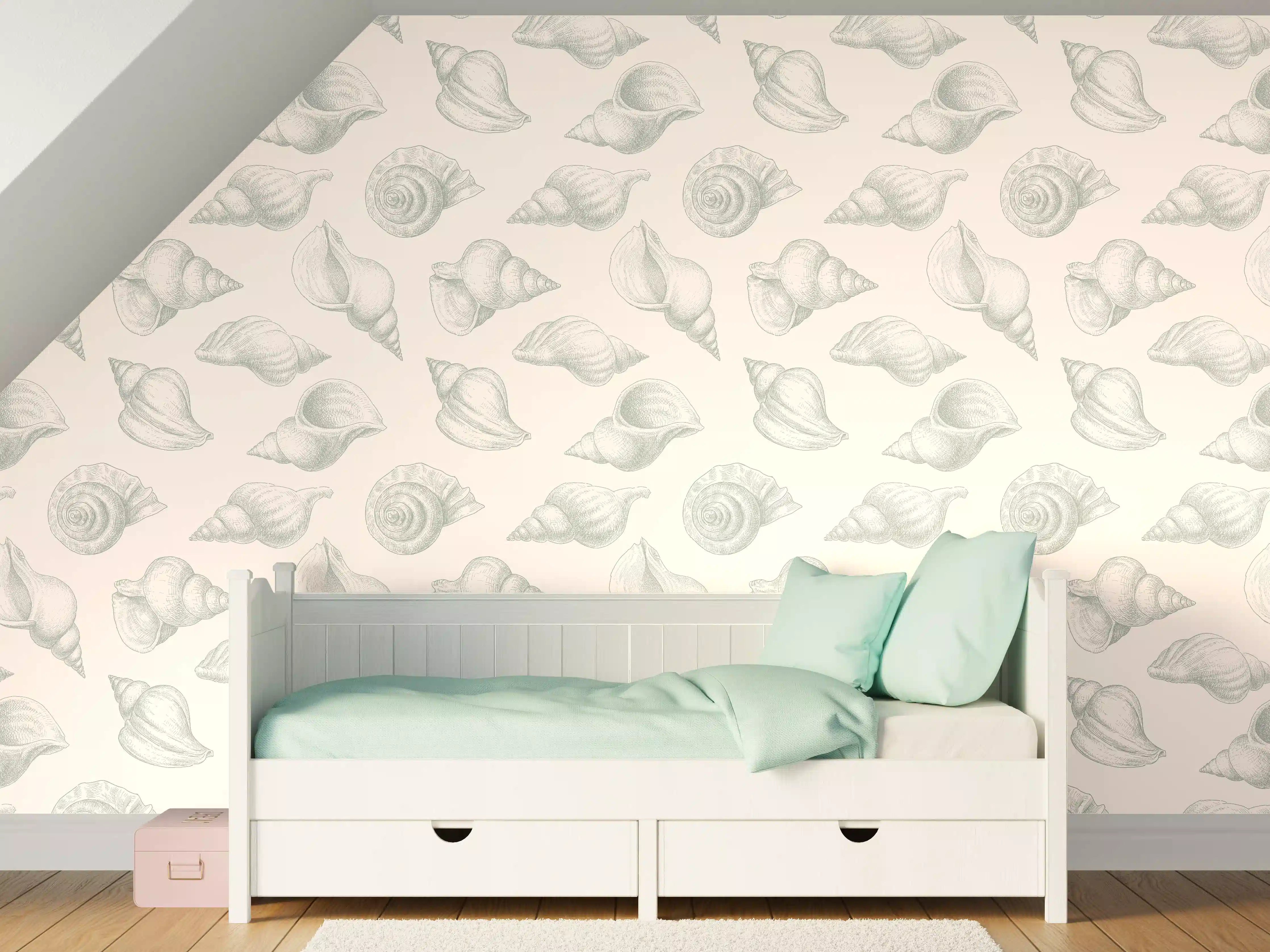 Kinderzimmer Wandgestaltung - Minimal Muschelmuster Beige-Grau