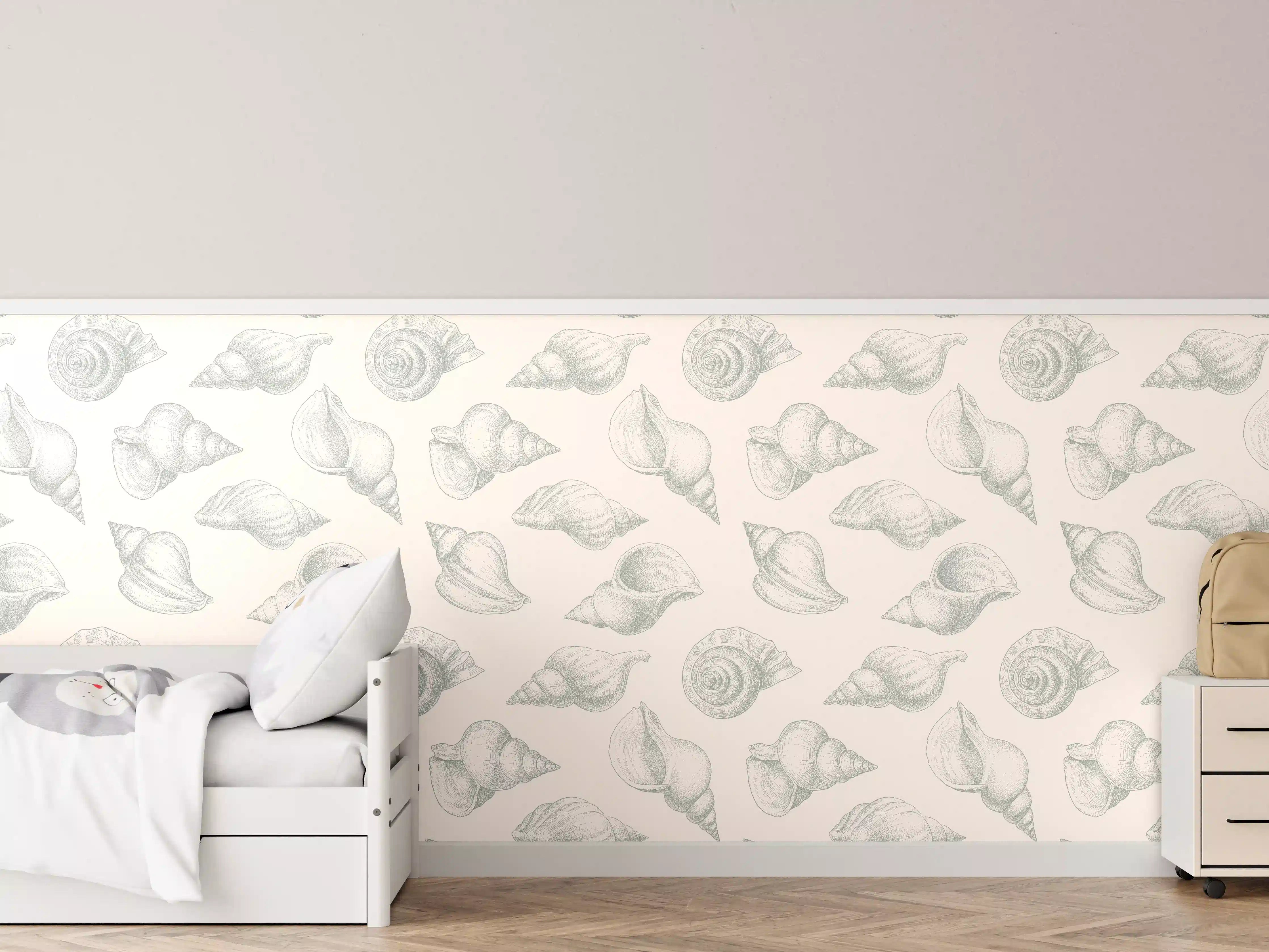 Kinderzimmer Wandgestaltung - Minimal Muschelmuster Beige-Grau