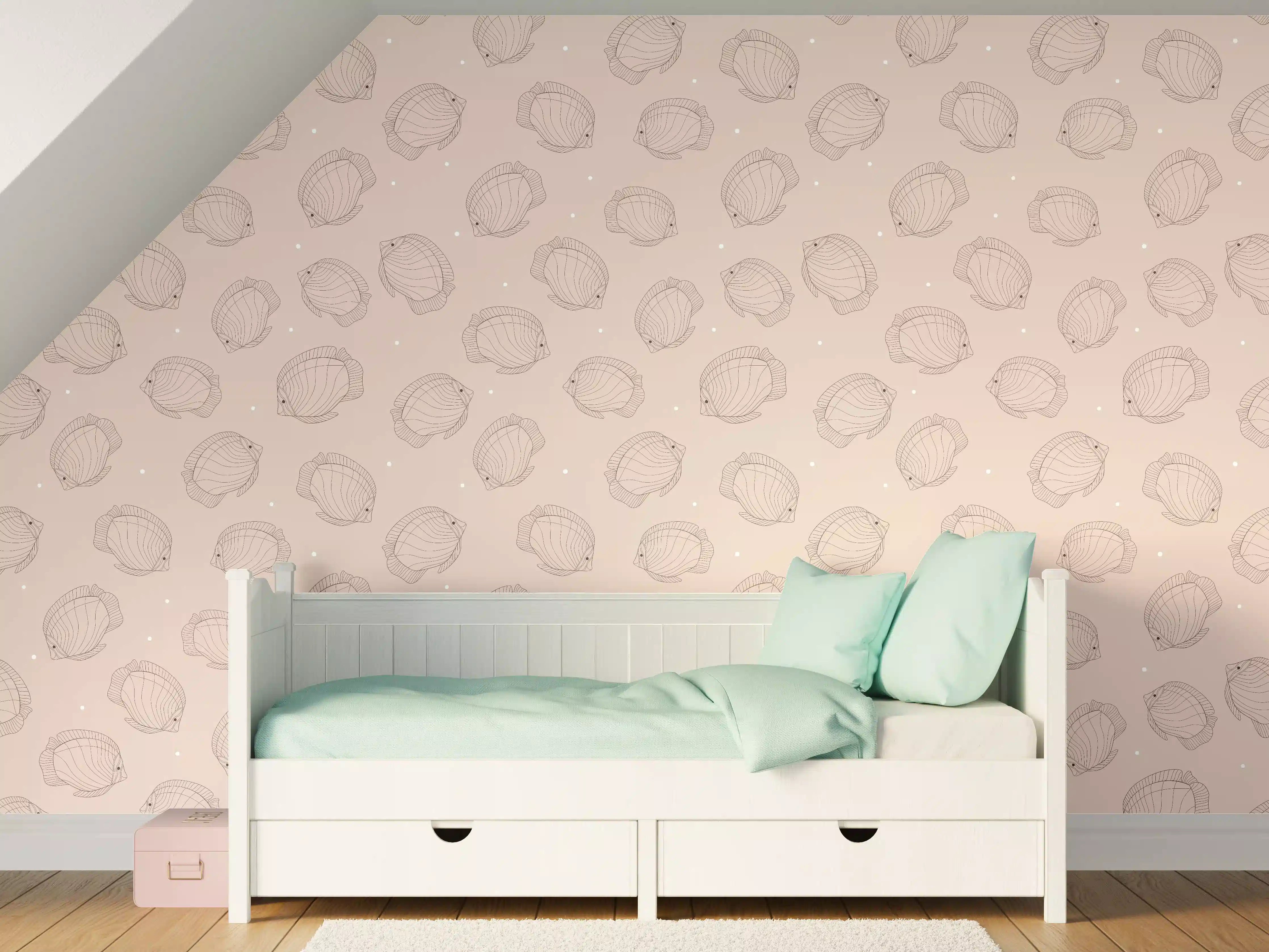 Kinderzimmer Wandgestaltung - Minimalistische Fische Beige-Rosa