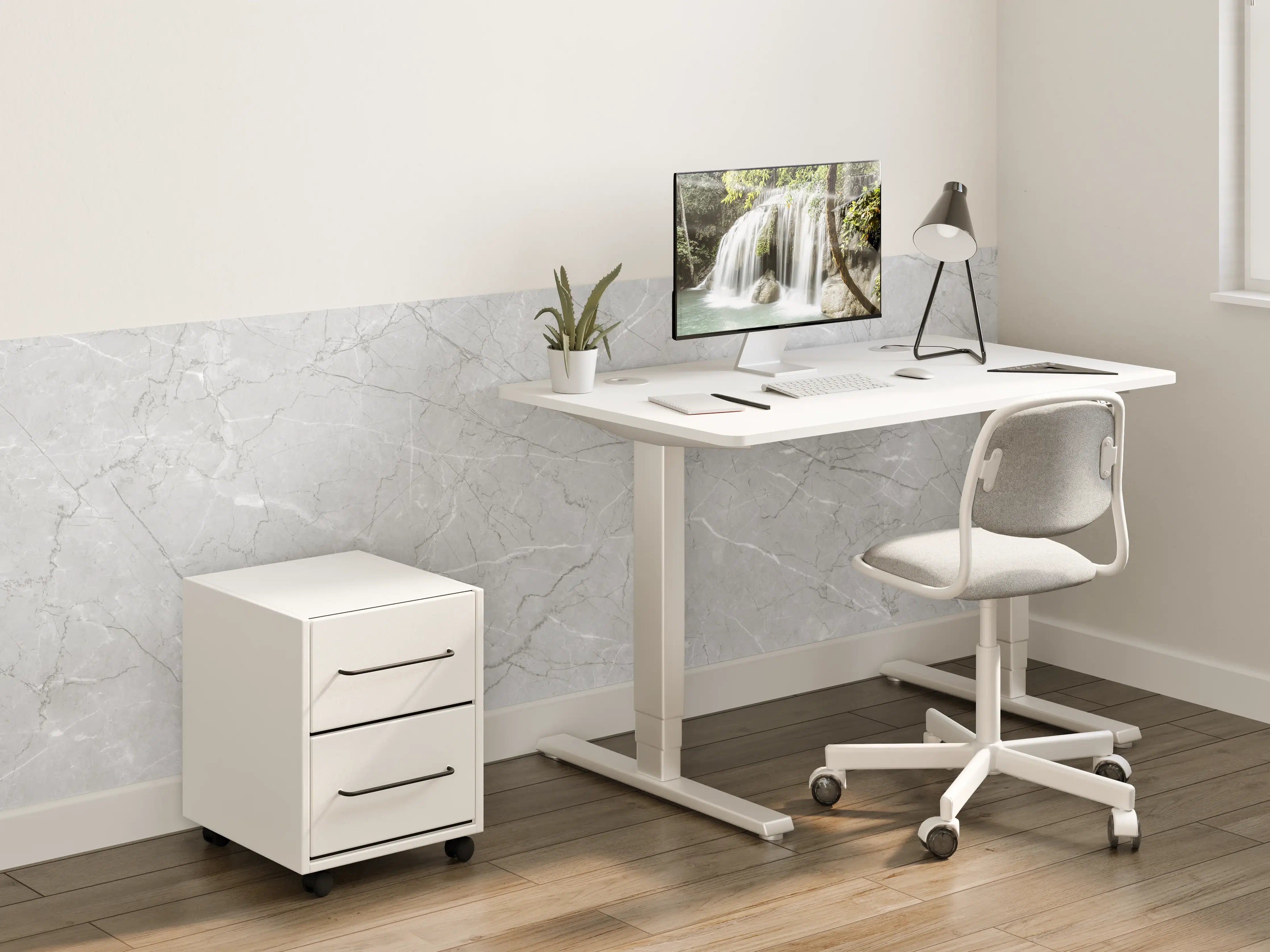 Kinderzimmer Wandgestaltung - Minimalistische Marmorfläche in Weiß und Grau