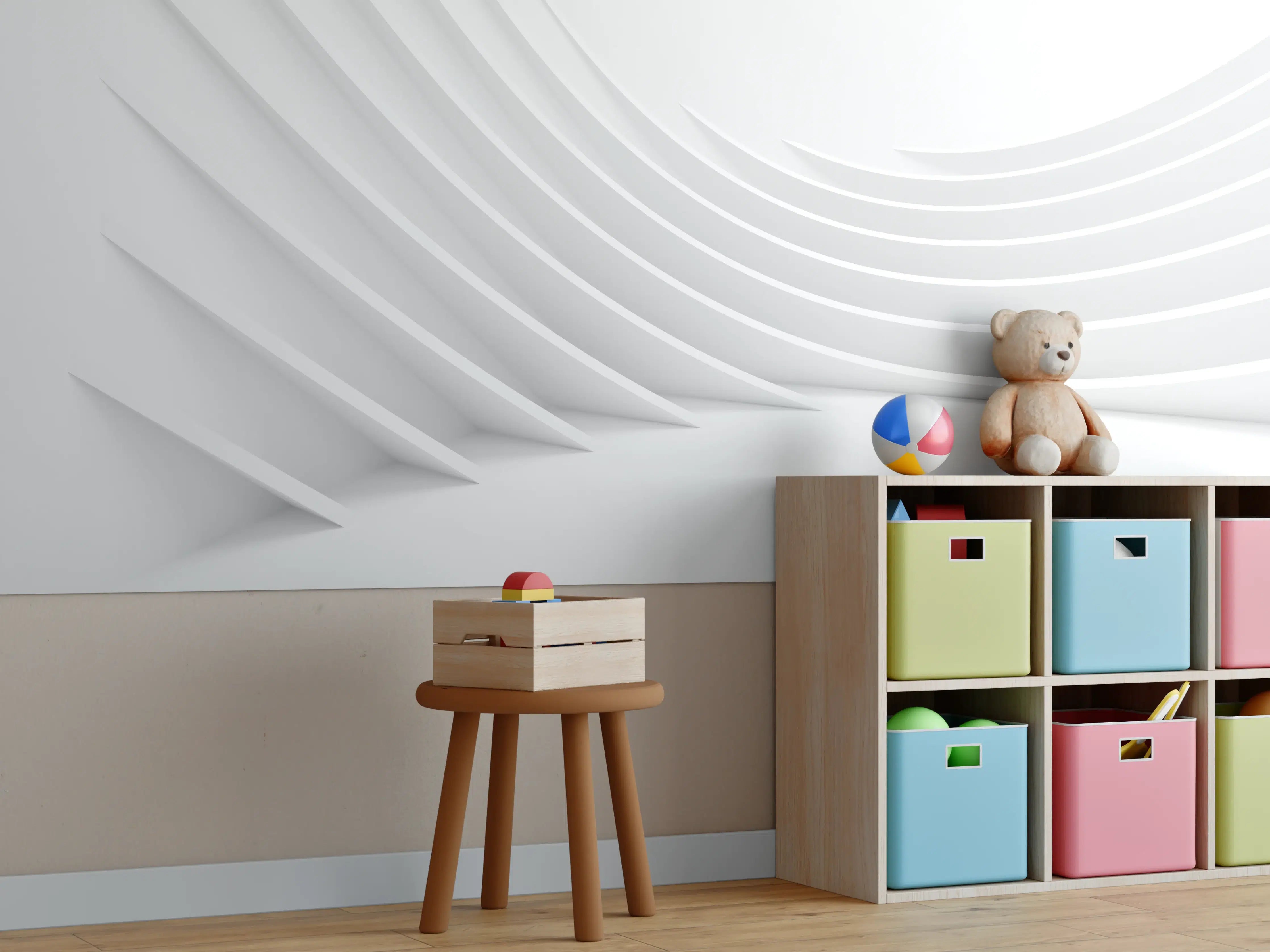 Kinderzimmer Wandgestaltung - Minimalistische Weiß-Grau Welle
