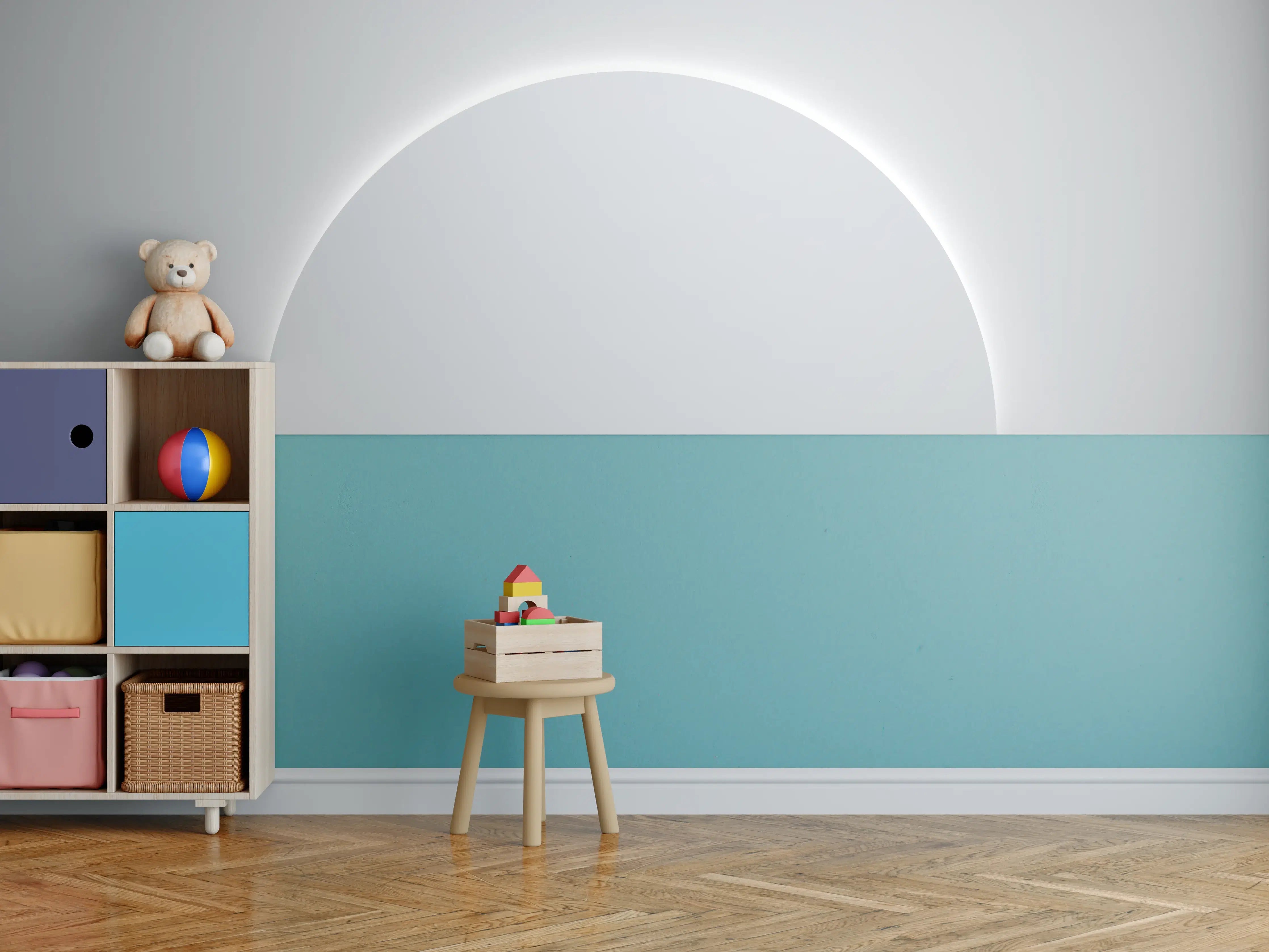 Kinderzimmer Wandgestaltung - Minimalistischer Weiß-Grauer Sockel