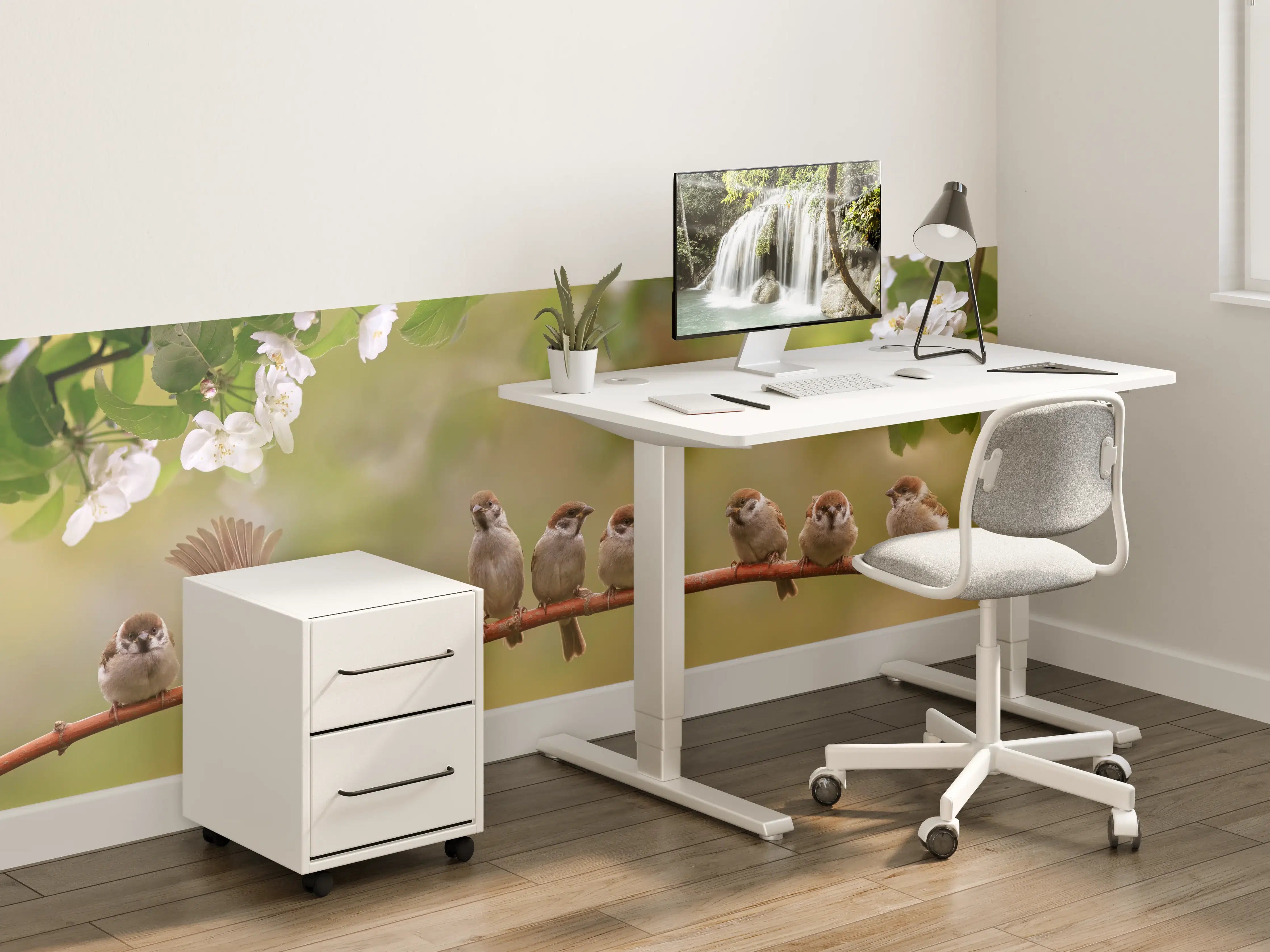 Kinderzimmer Wandgestaltung - Minische, süße Vögel auf Ast