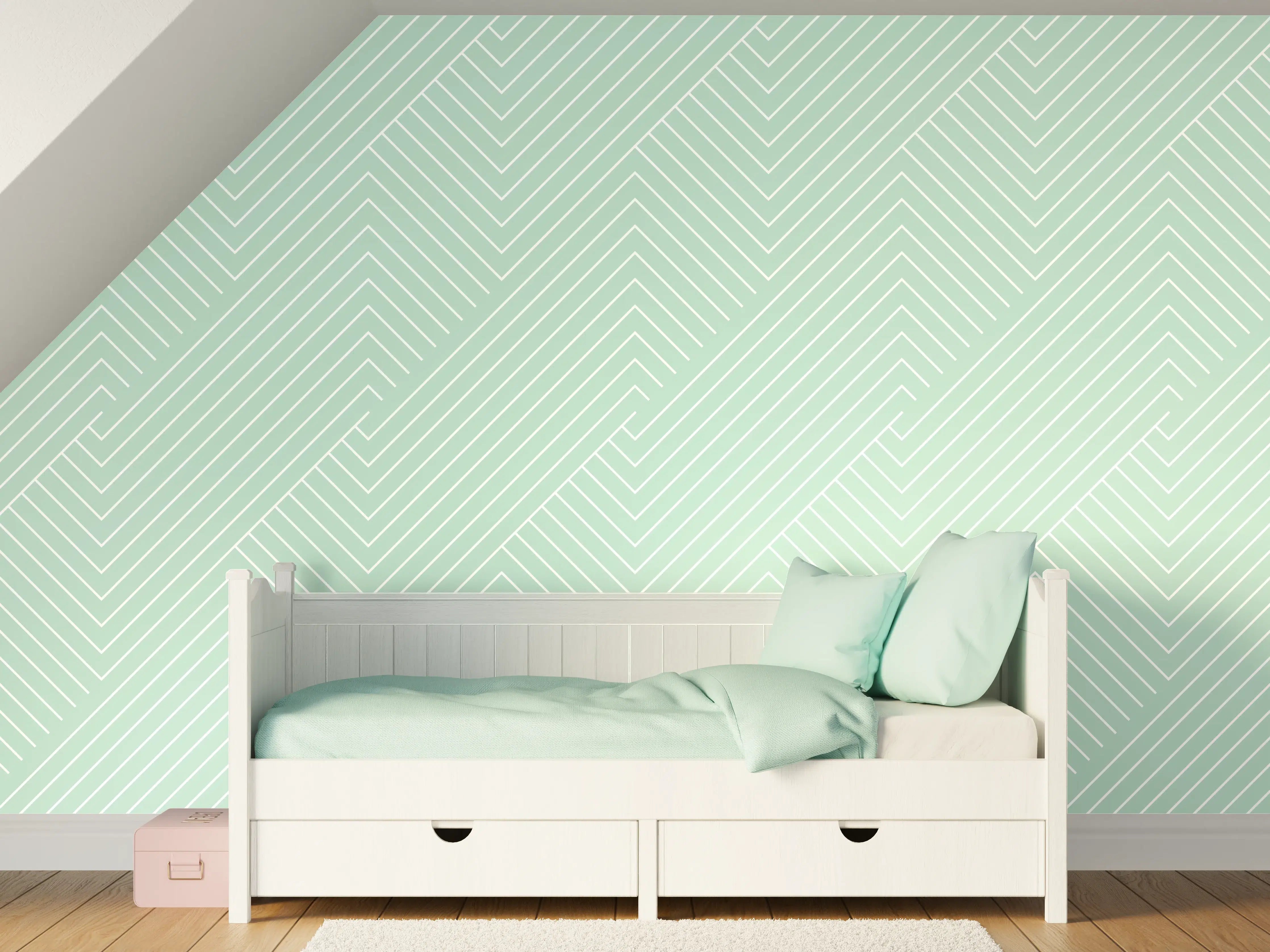 Kinderzimmer Wandgestaltung - Mint-Grün Geometrisch-Muster