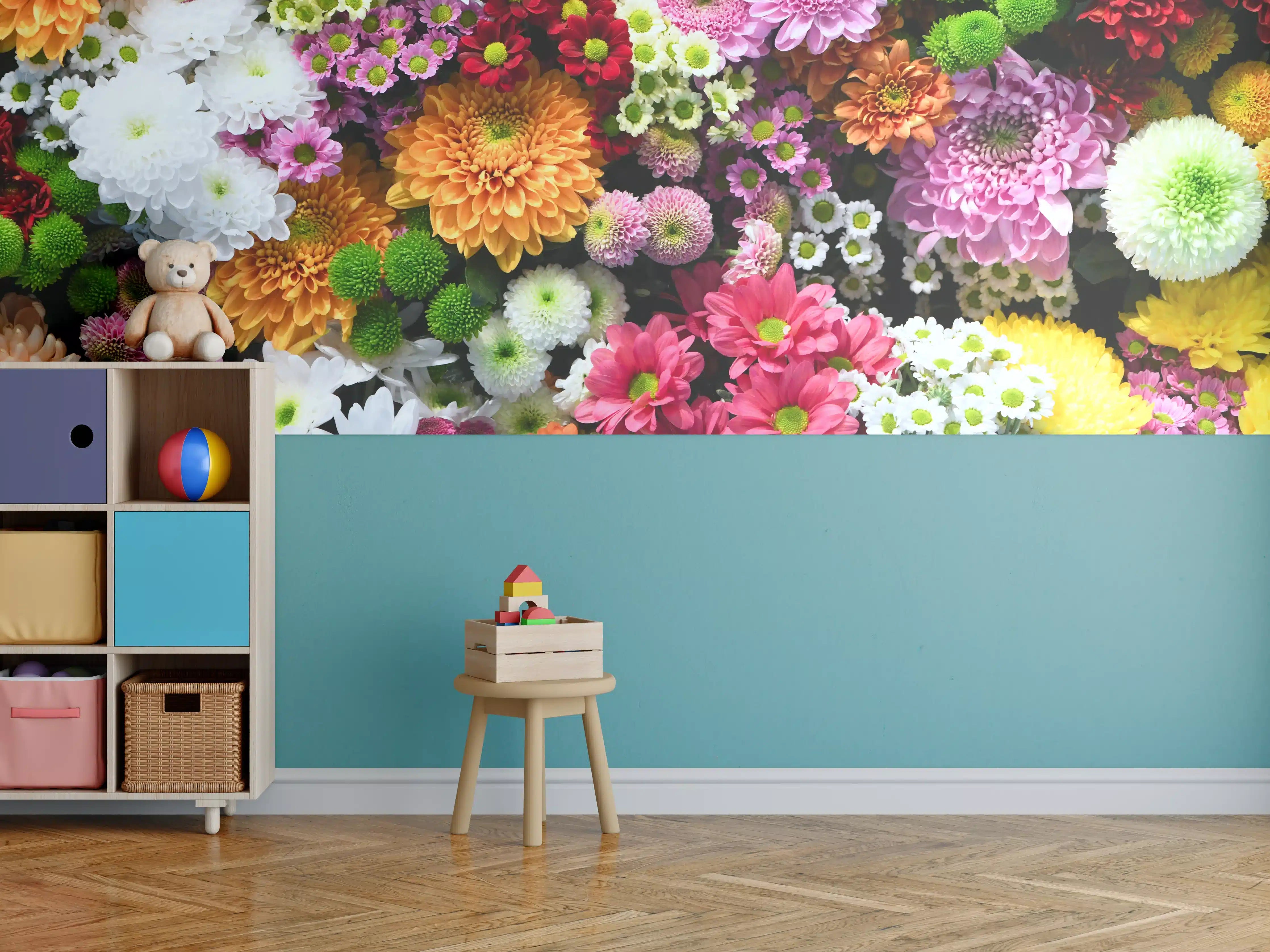 Kinderzimmer Wandgestaltung - Mix aus bunten Frühlingsblumen