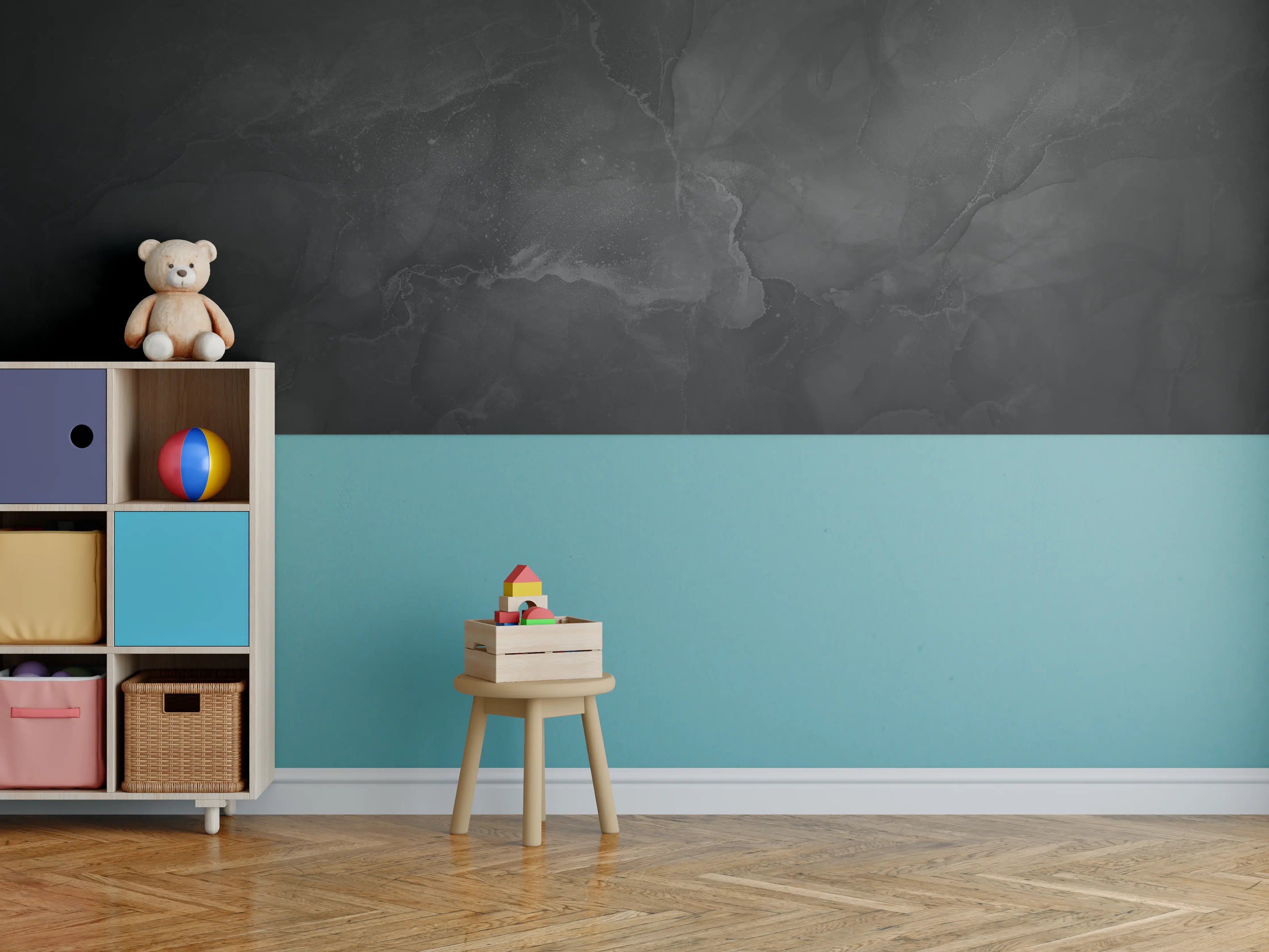 Kinderzimmer Wandgestaltung - Modern grau-schwarzer Marmor