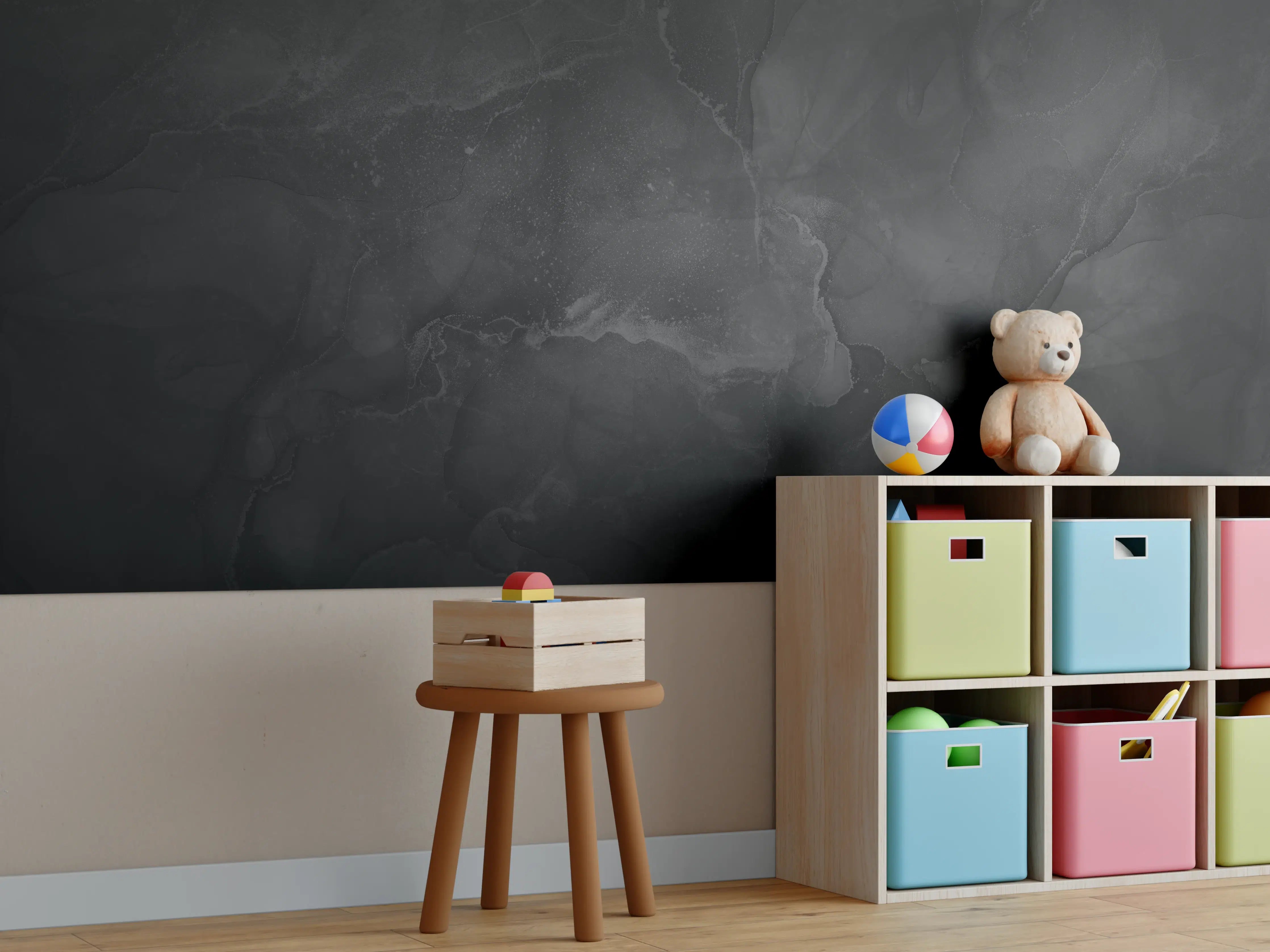 Kinderzimmer Wandgestaltung - Modern grau-schwarzer Marmor