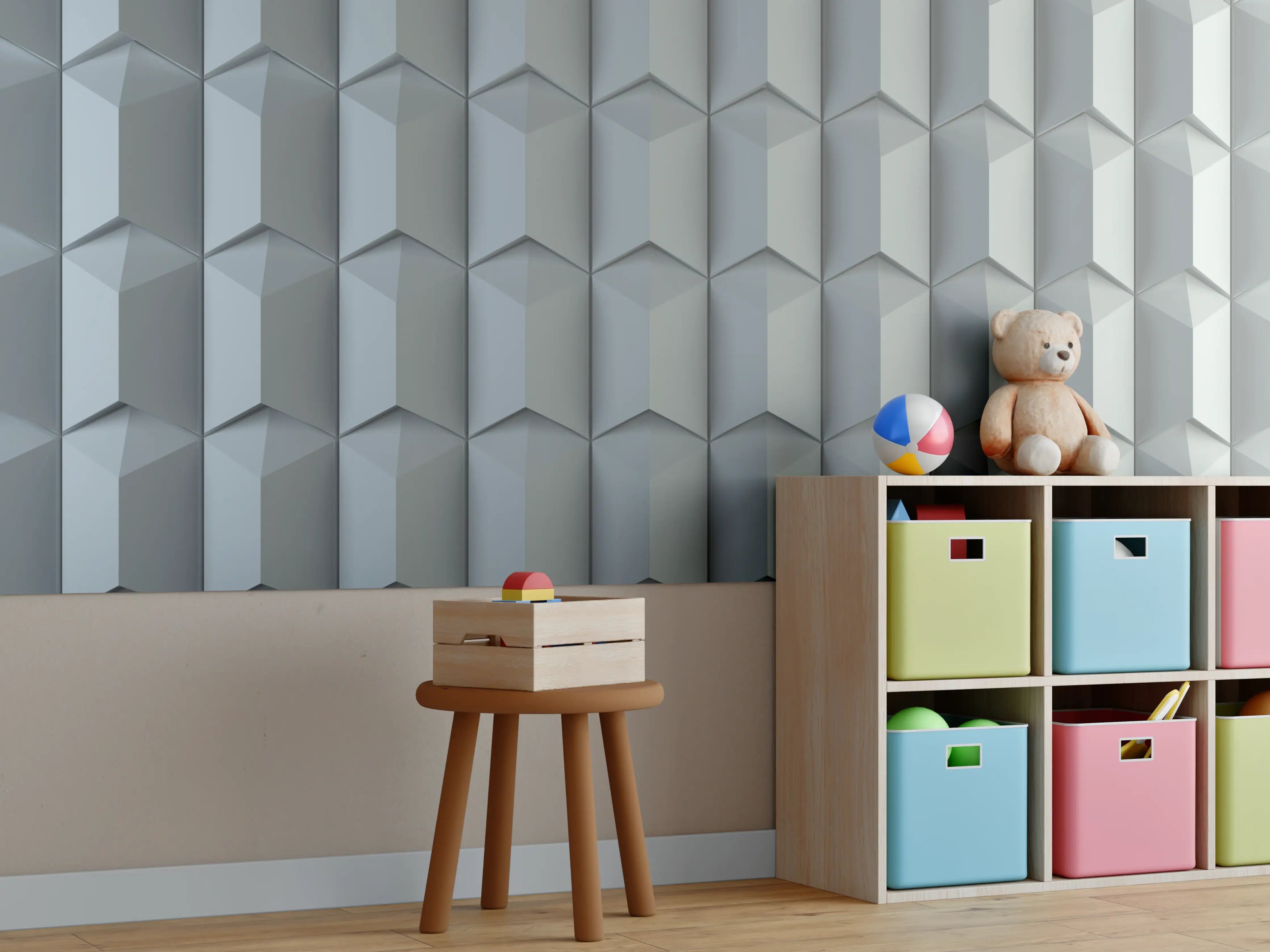 Kinderzimmer Wandgestaltung - Moderne 3D-Wandpaneele in Grau