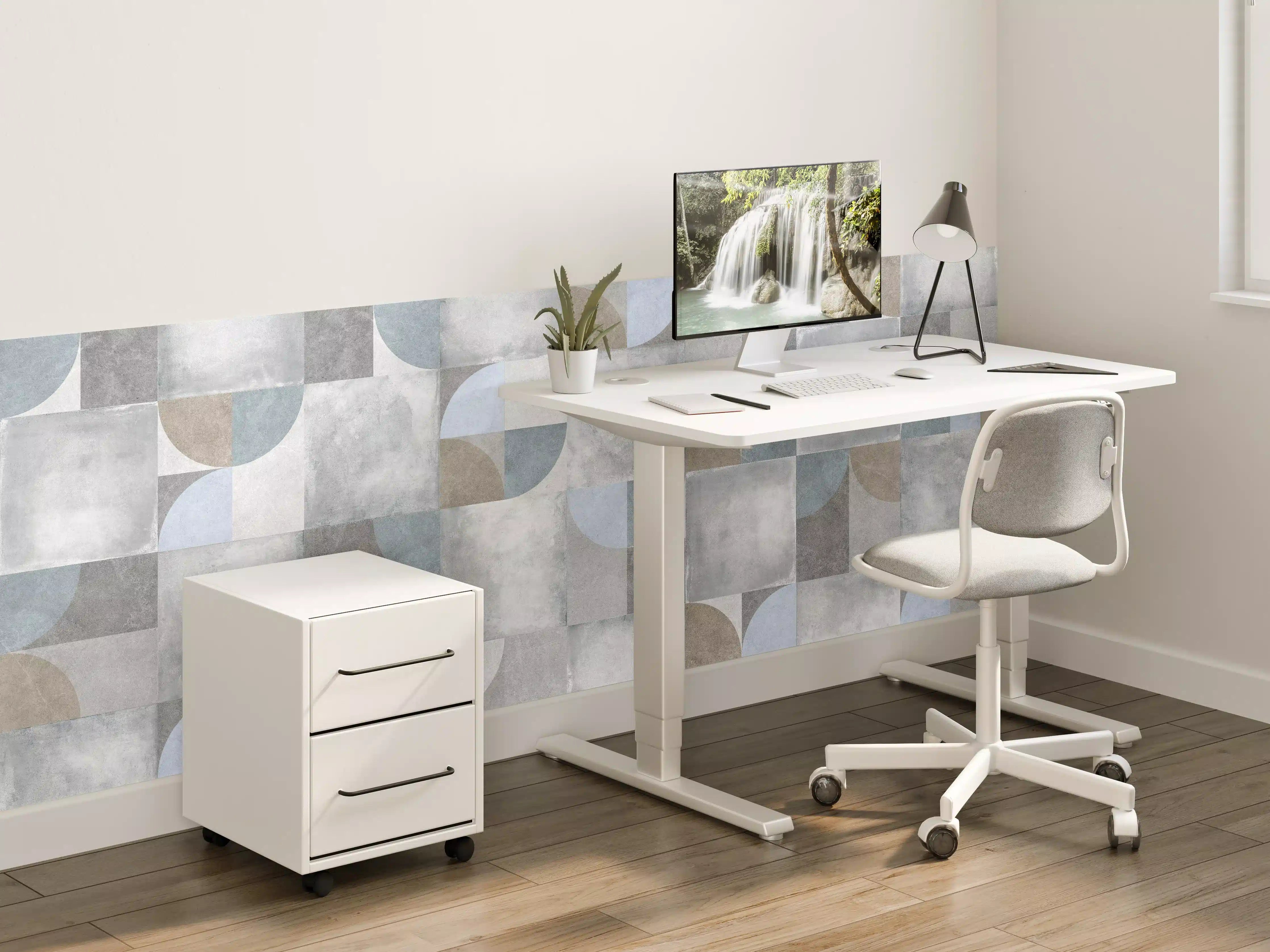 Kinderzimmer Wandgestaltung - Moderne Betonoptik mit sanften Blauakzenten