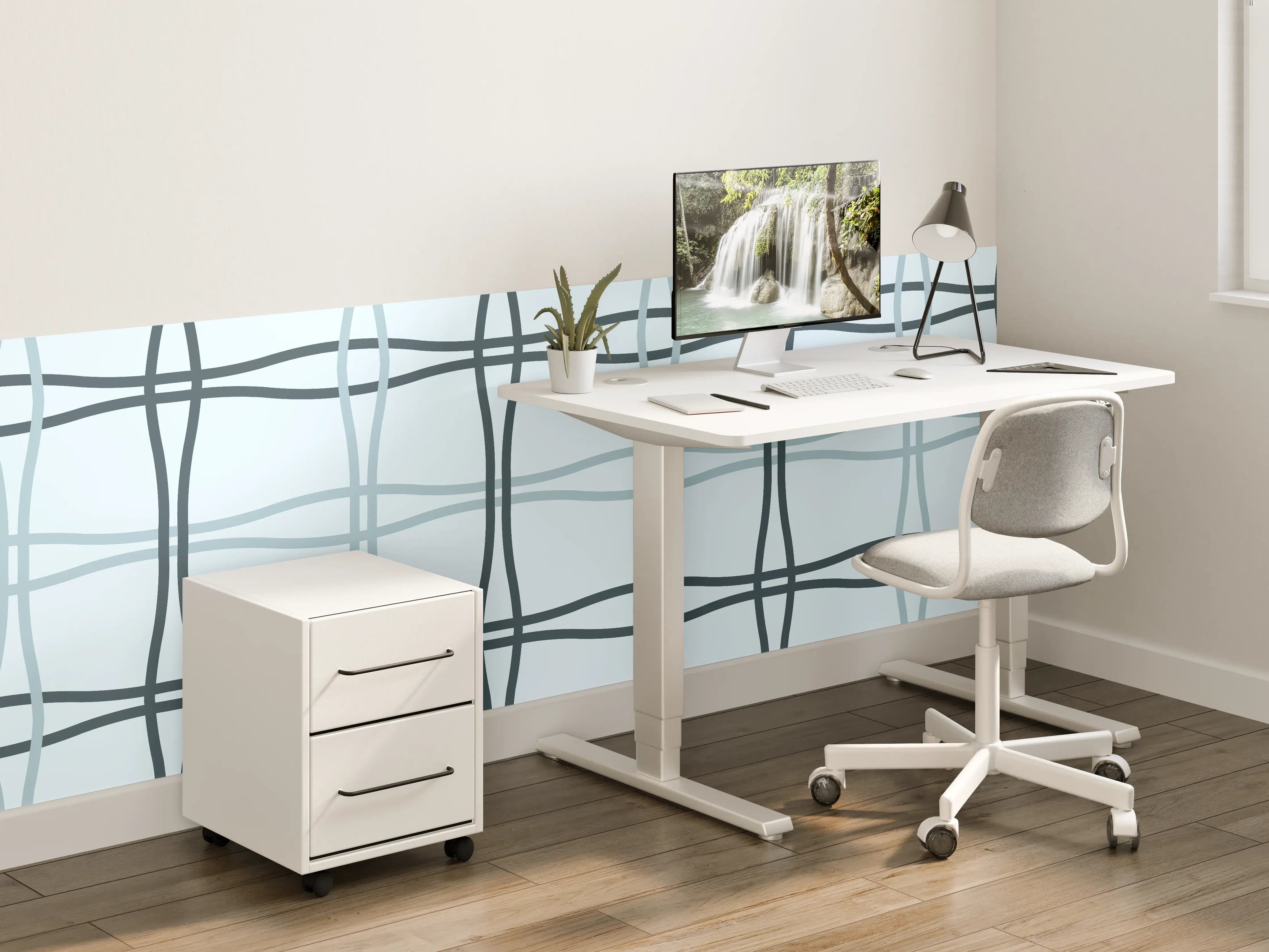 Kinderzimmer Wandgestaltung - Moderne Blau-Grau Linienmuster