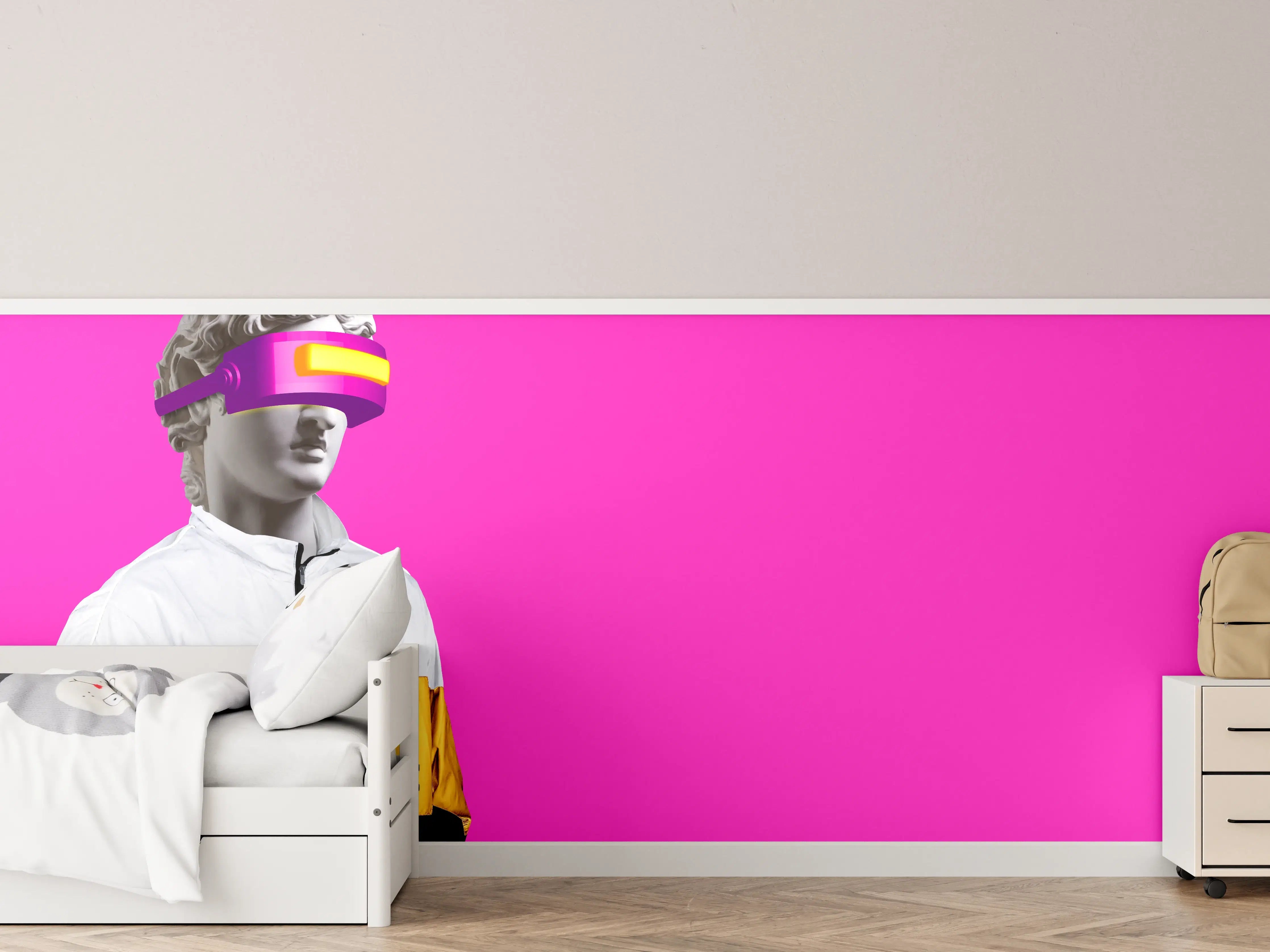 Kinderzimmer Wandgestaltung - Moderne Darstellung - VR Brille auf lila Hintergrund