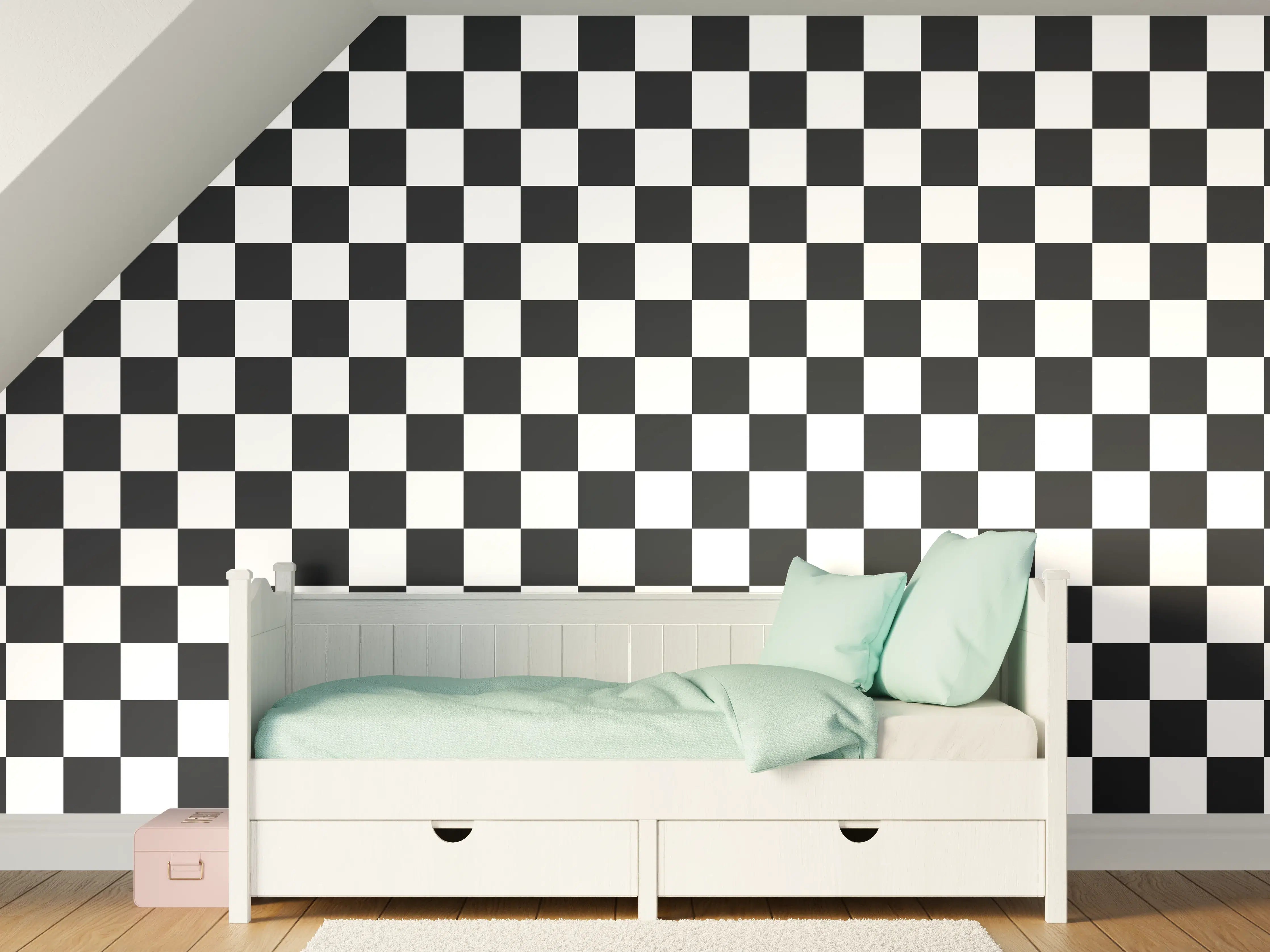 Kinderzimmer Wandgestaltung - Moderne Fliesen in Schwarz-Weiß-Design