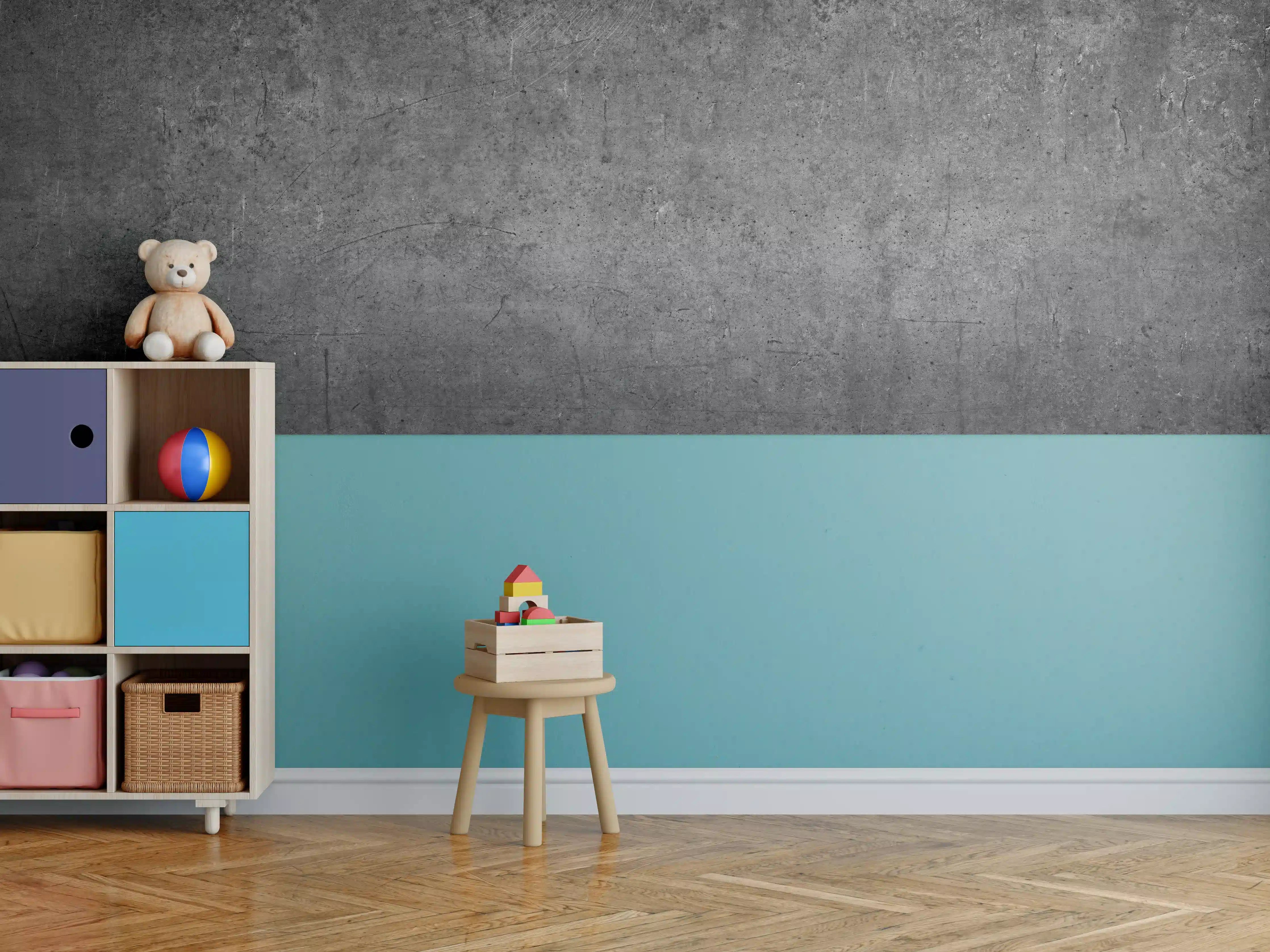 Kinderzimmer Wandgestaltung - Moderne Grau-Schwarze Betonoptik