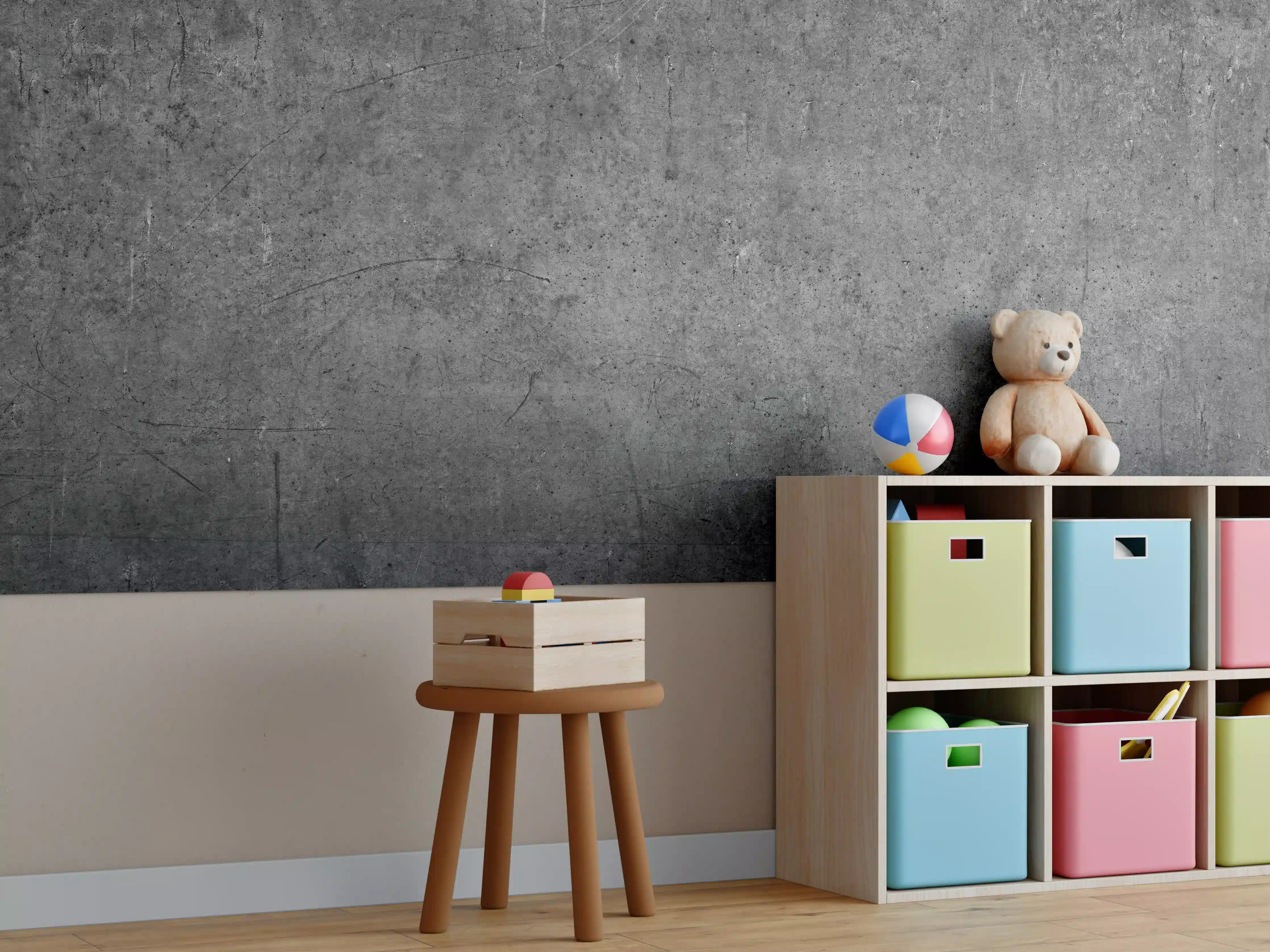 Kinderzimmer Wandgestaltung - Moderne Grau-Schwarze Betonoptik