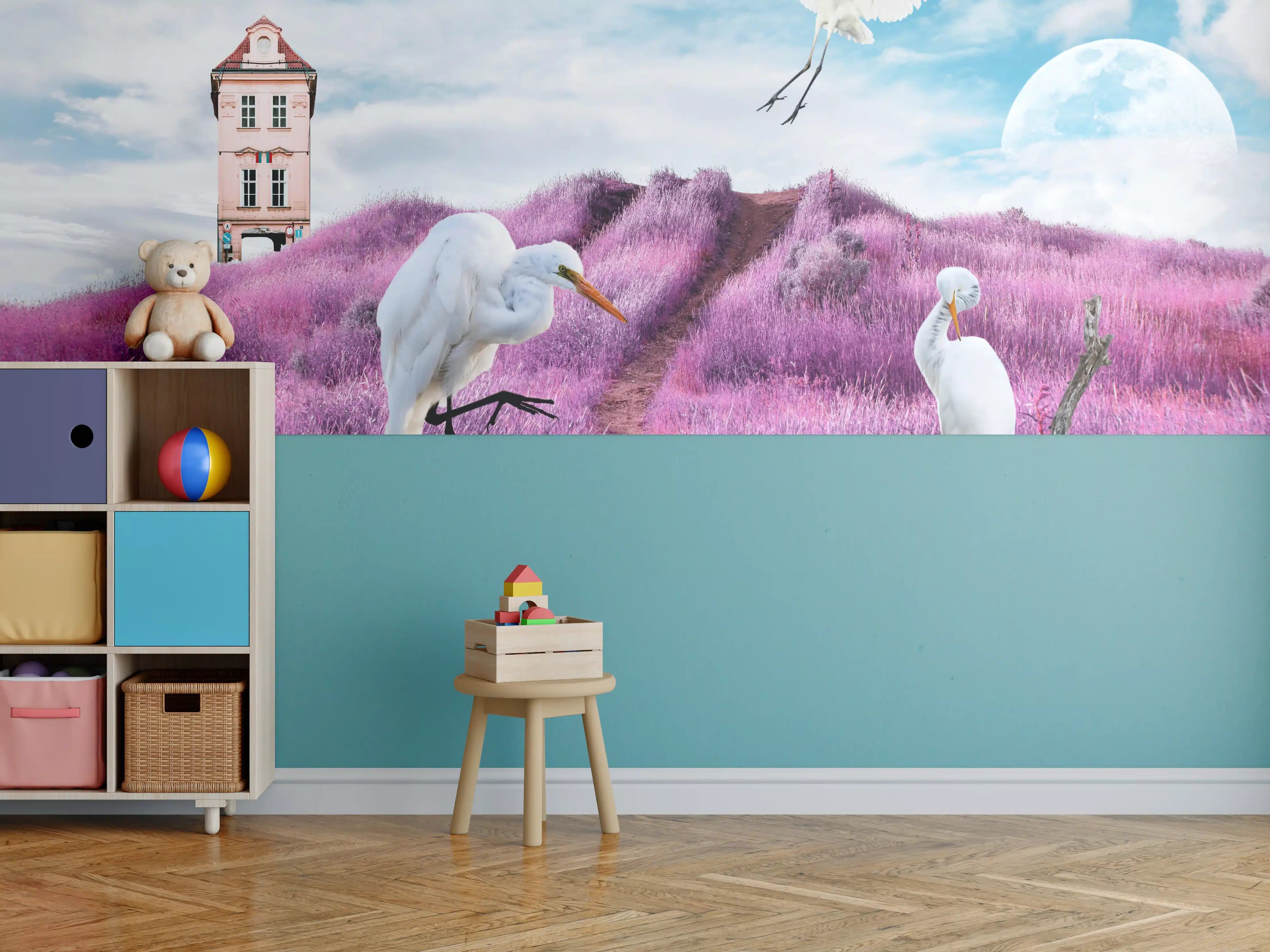 Kinderzimmer Wandgestaltung - Moderne Kunstcollage - Bergige Region