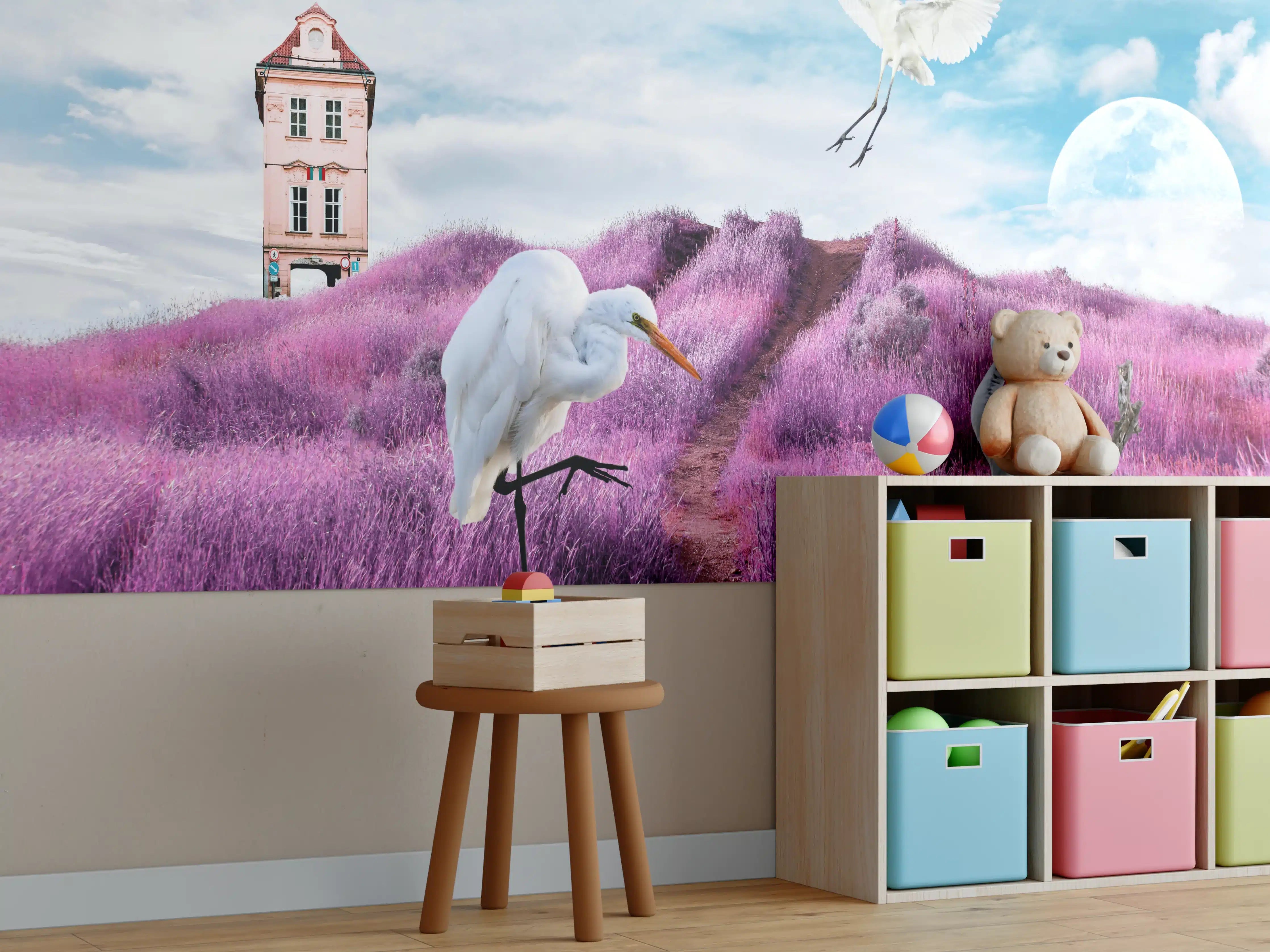 Kinderzimmer Wandgestaltung - Moderne Kunstcollage - Bergige Region