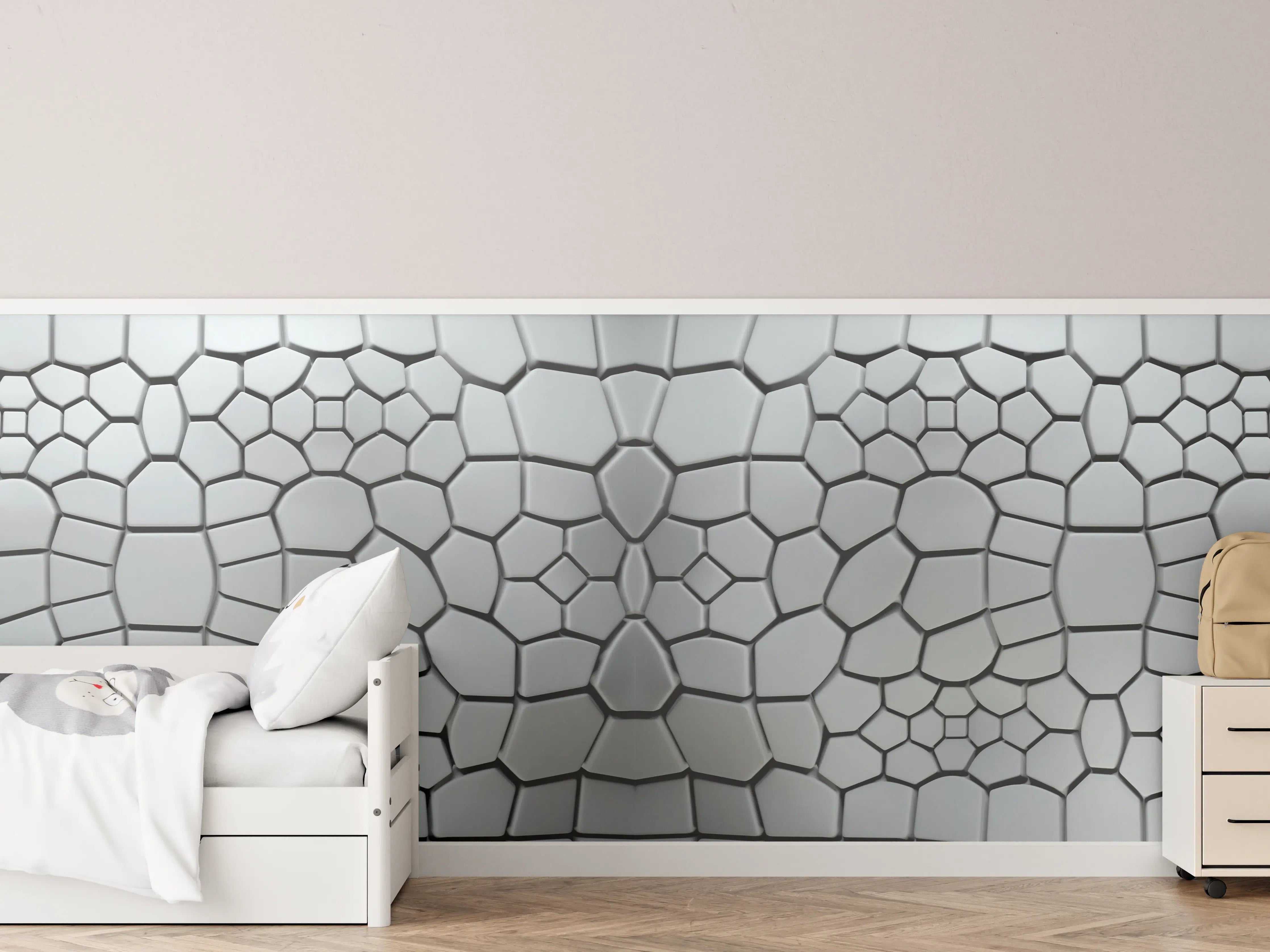 Kinderzimmer Wandgestaltung - Moderne Mauer mit geometrischem Muster in Grau
