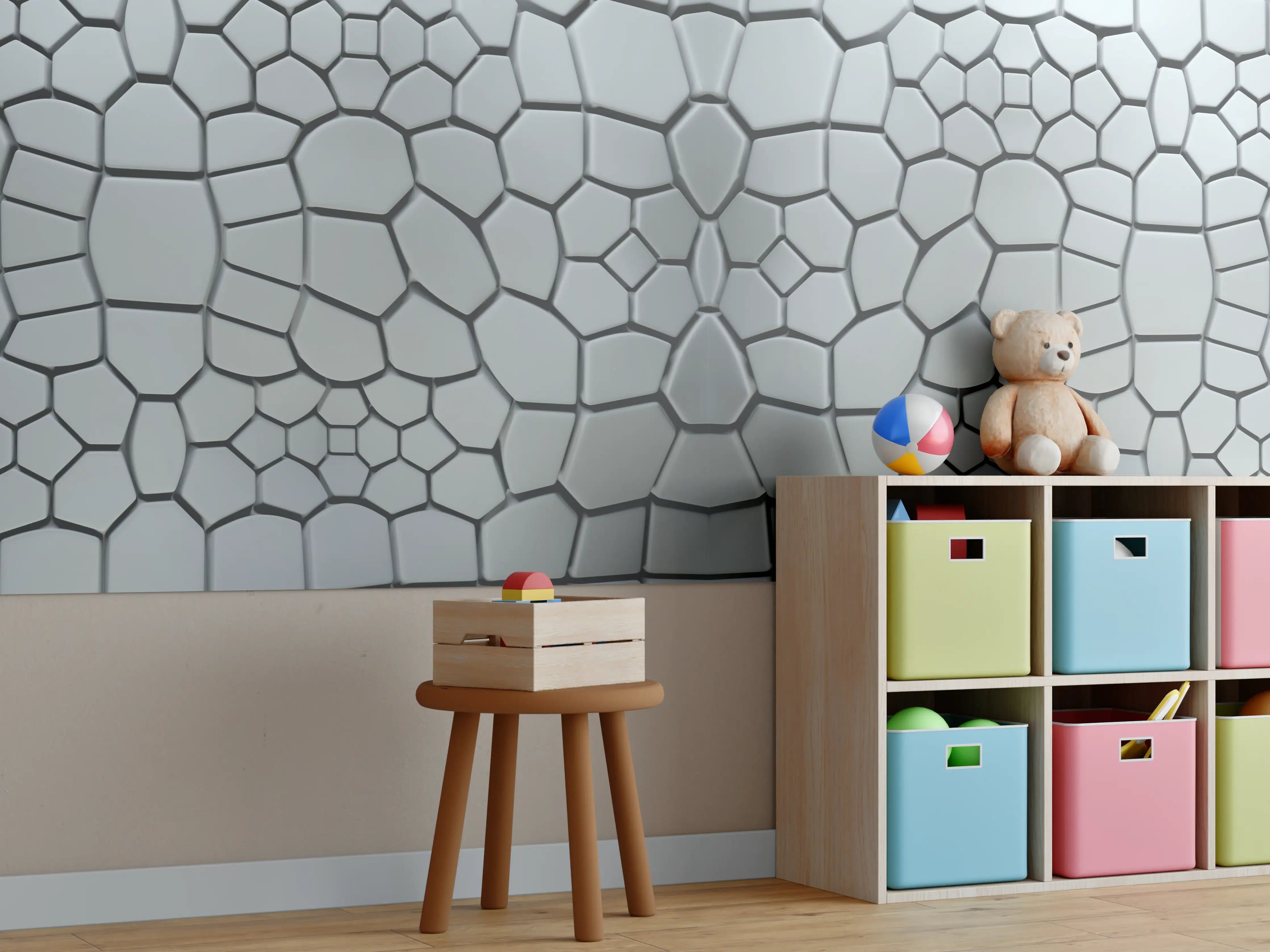 Kinderzimmer Wandgestaltung - Moderne Mauer mit geometrischem Muster in Grau