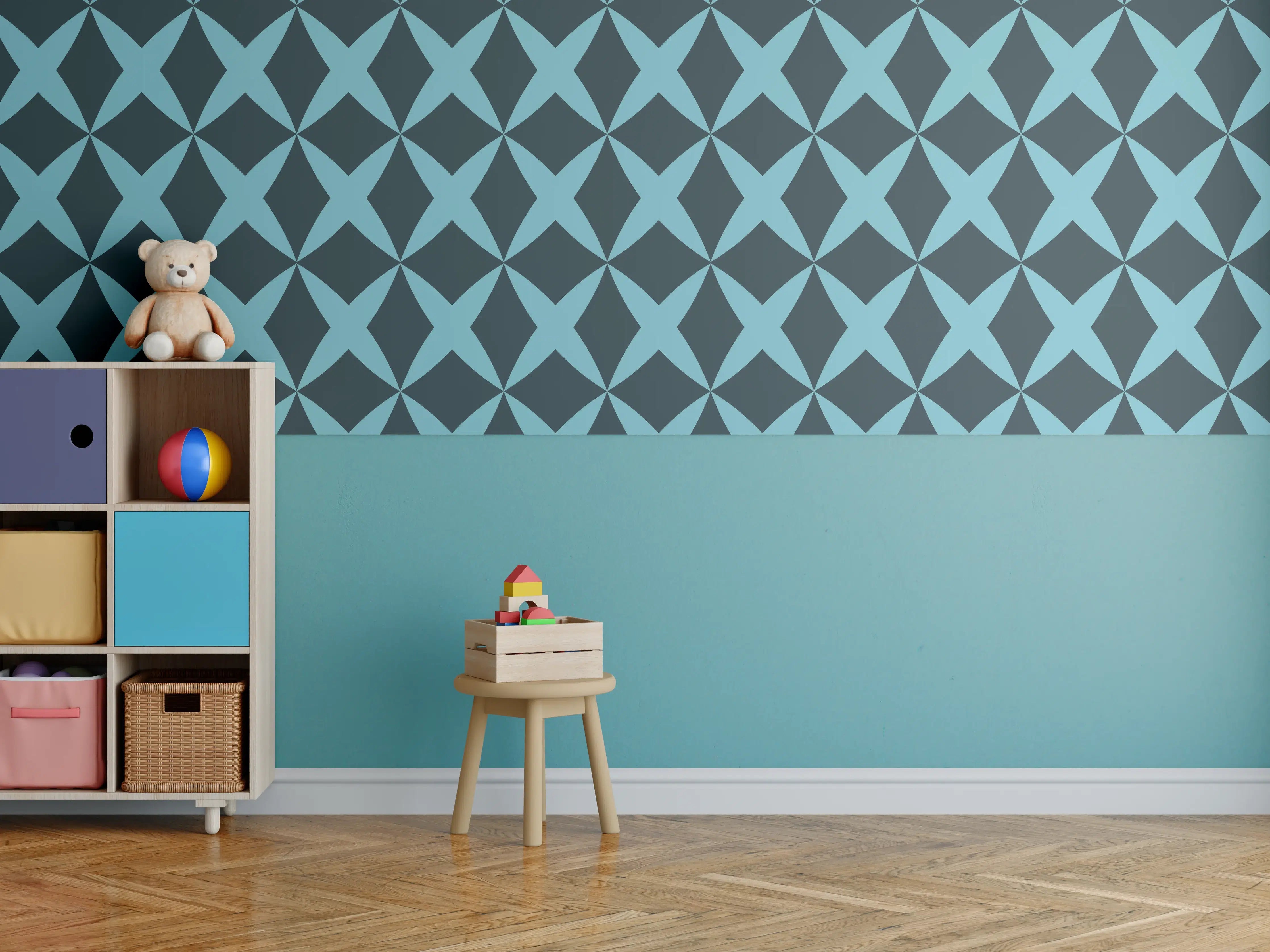 Kinderzimmer Wandgestaltung - Moderne Türkis-Graphik Muster