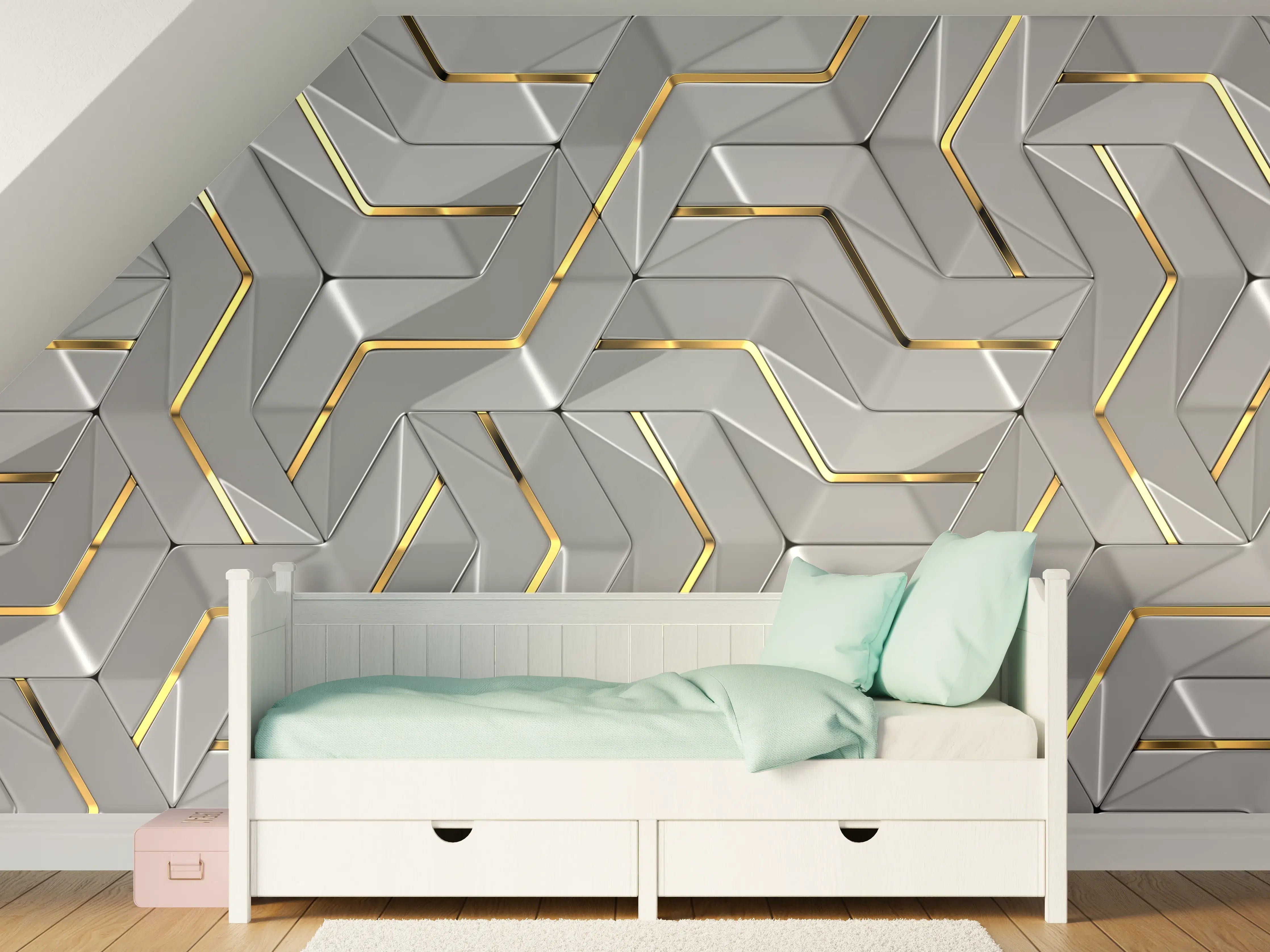 Kinderzimmer Wandgestaltung - Moderne Wandtextur - Gold Akzente