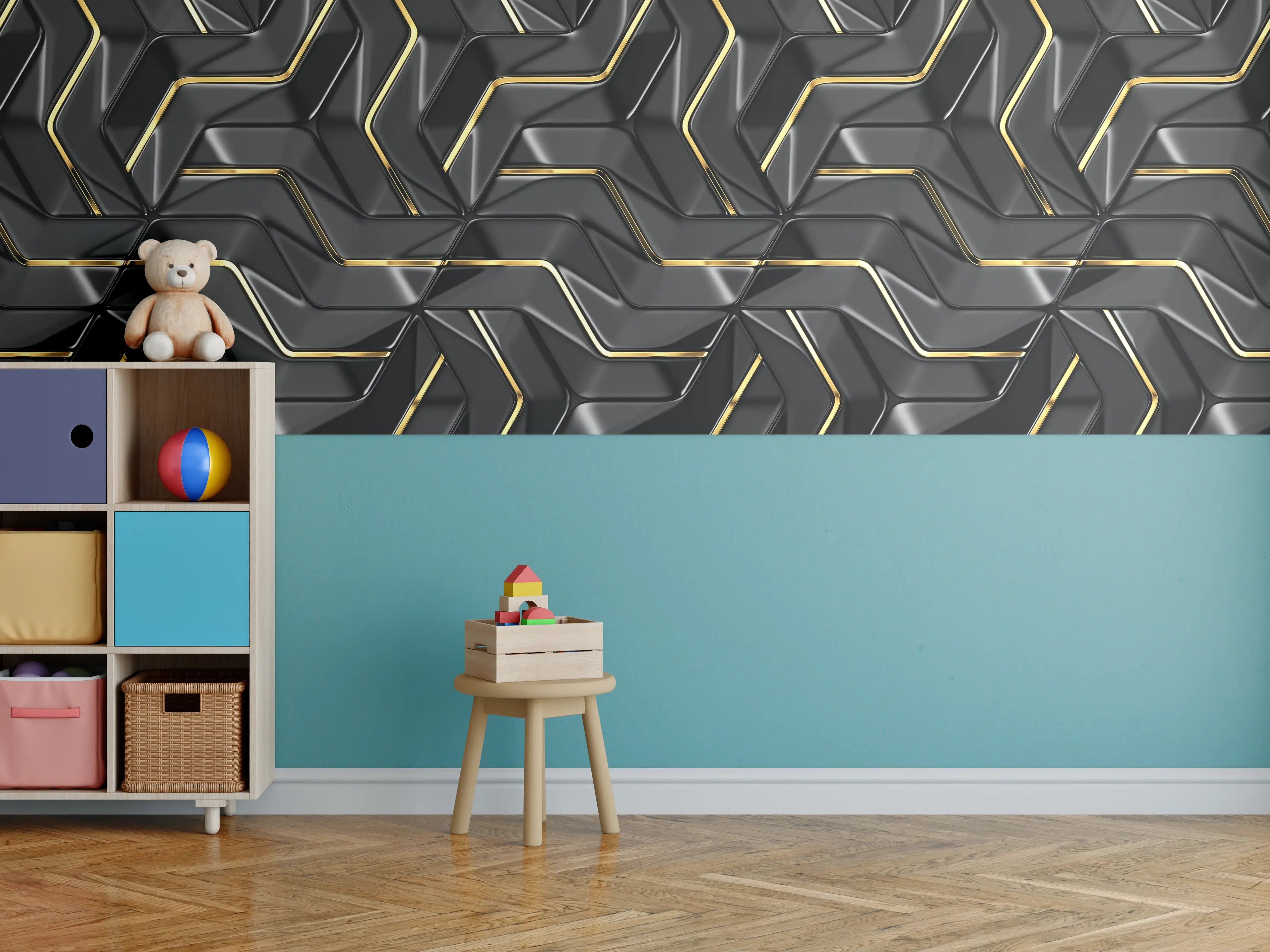 Kinderzimmer Wandgestaltung - Moderne Wandtextur - schwarz-gold
