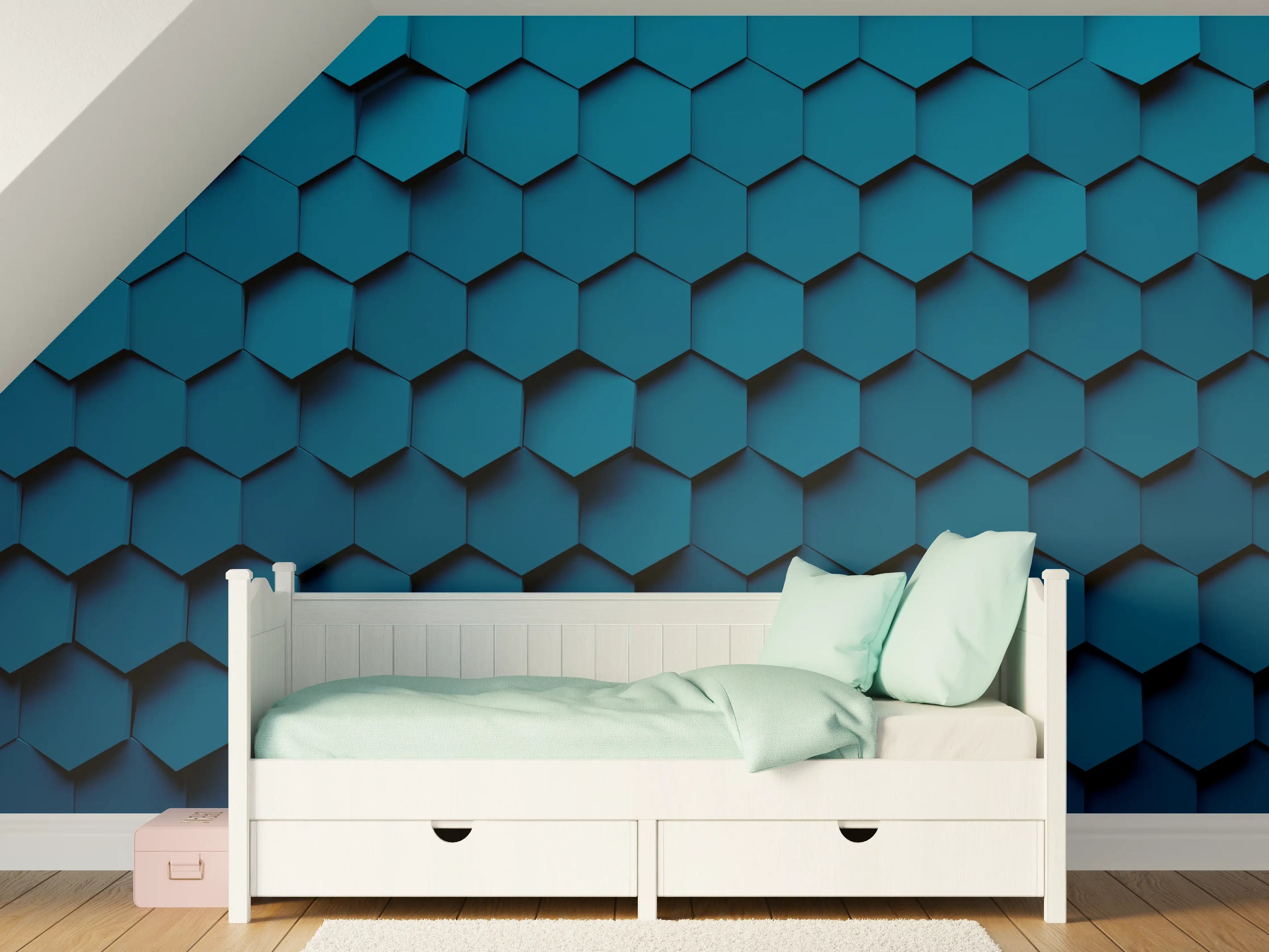 Kinderzimmer Wandgestaltung - Moderne blaue 3D-Hexagon-Wandgestaltung