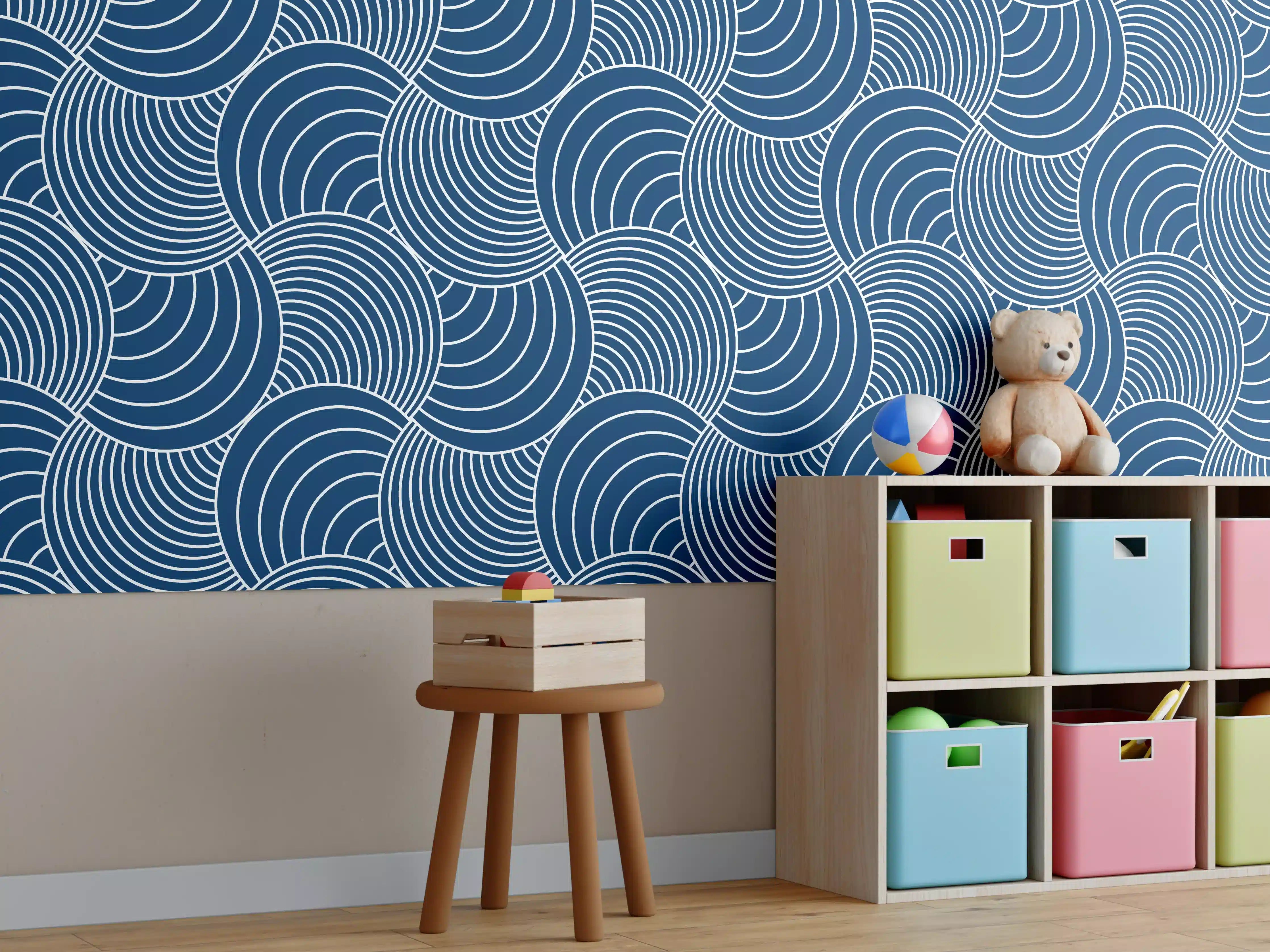 Kinderzimmer Wandgestaltung - Moderne blaue Wellen