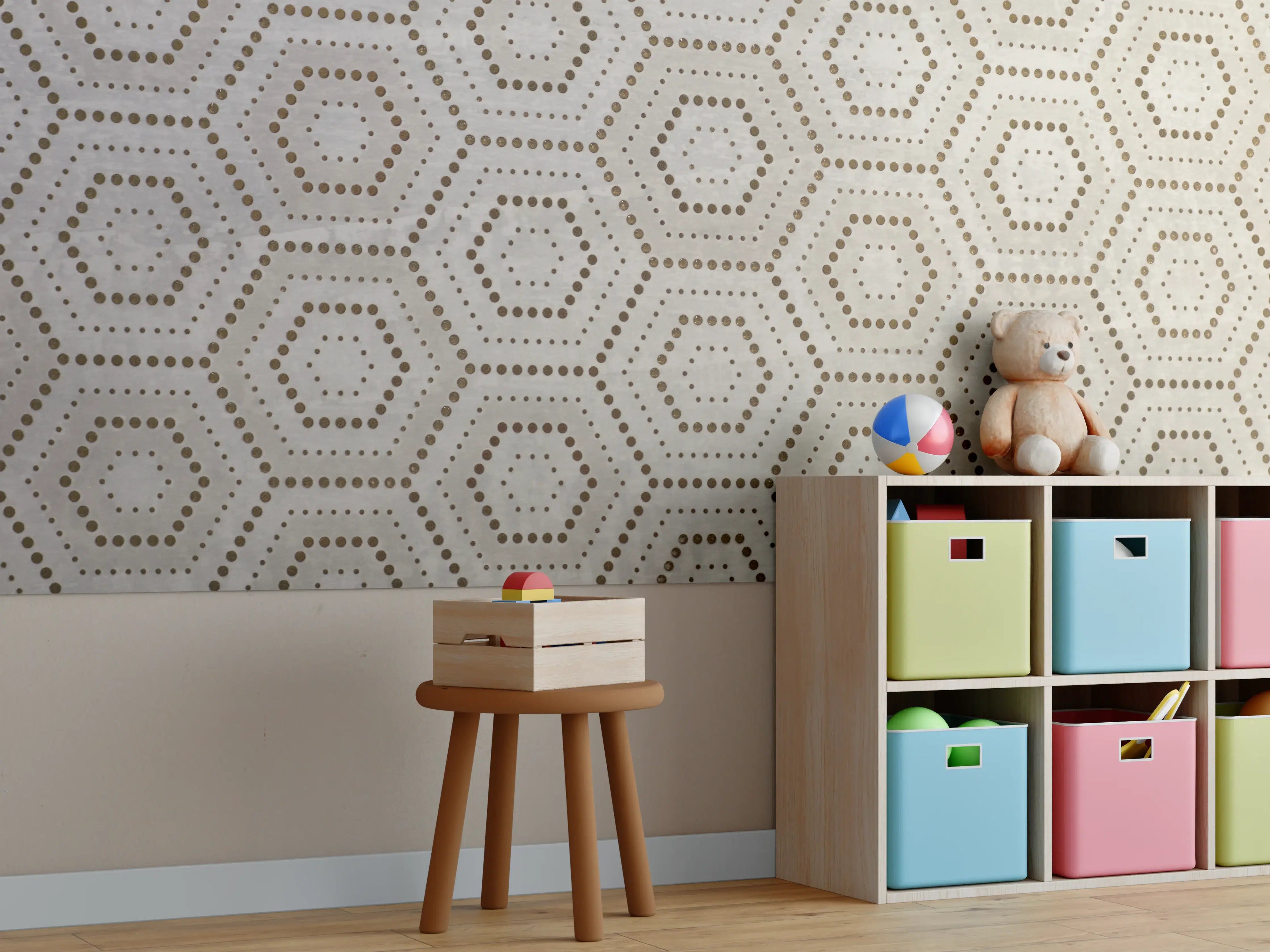 Kinderzimmer Wandgestaltung - Moderne geometrische Wandgestaltung mit neutralen Tönen