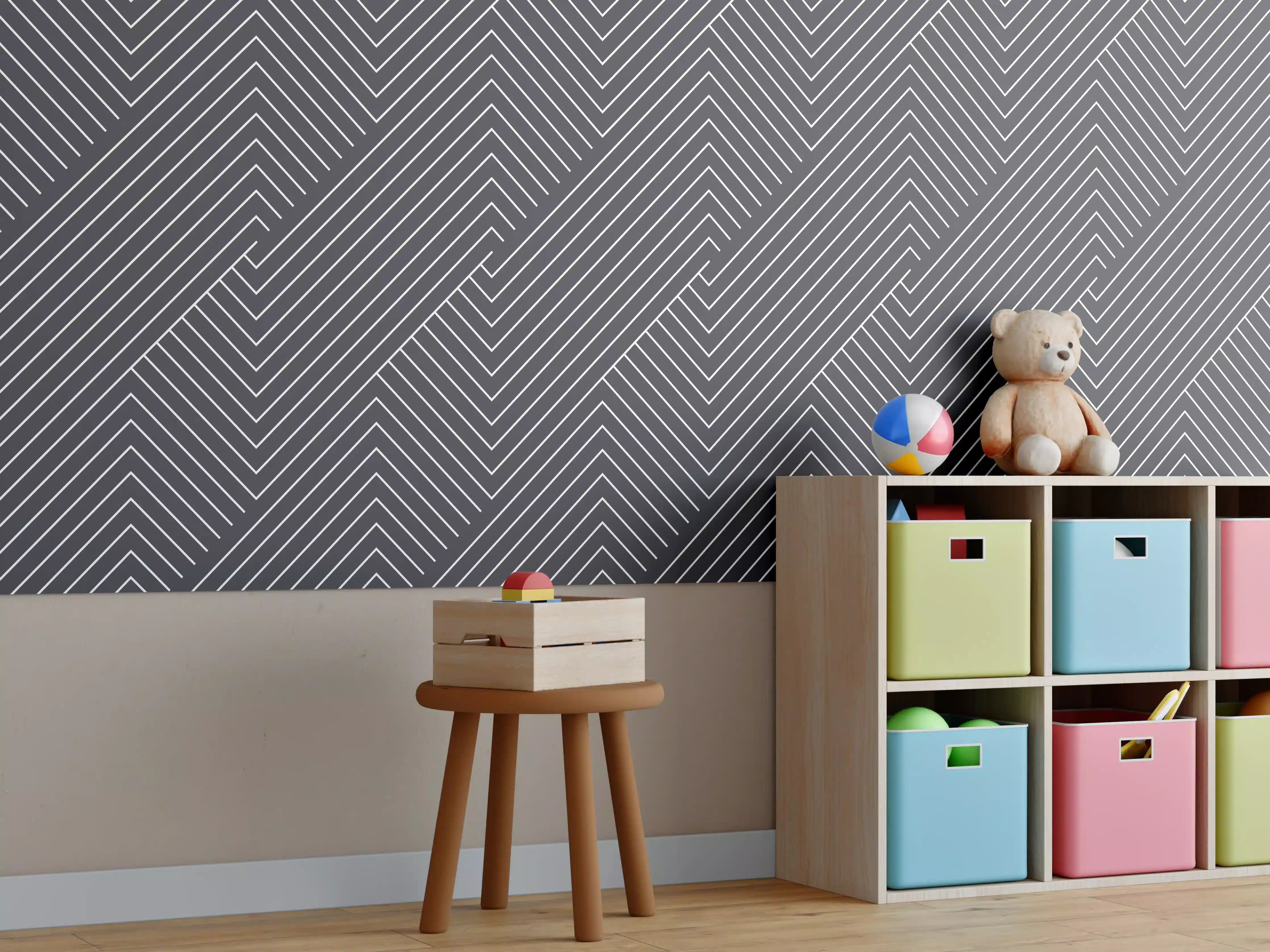 Kinderzimmer Wandgestaltung - Moderne graue Geometrie