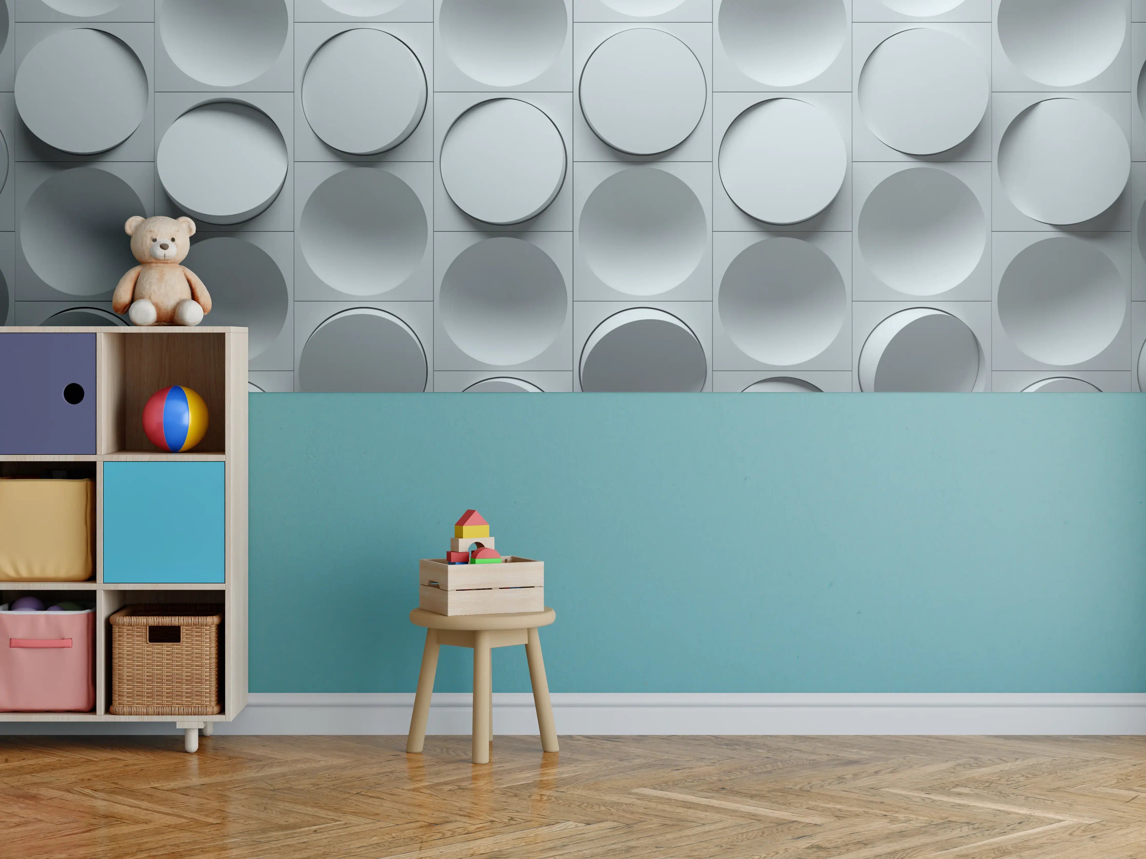 Kinderzimmer Wandgestaltung - Moderne graue Wand mit 3D-Design